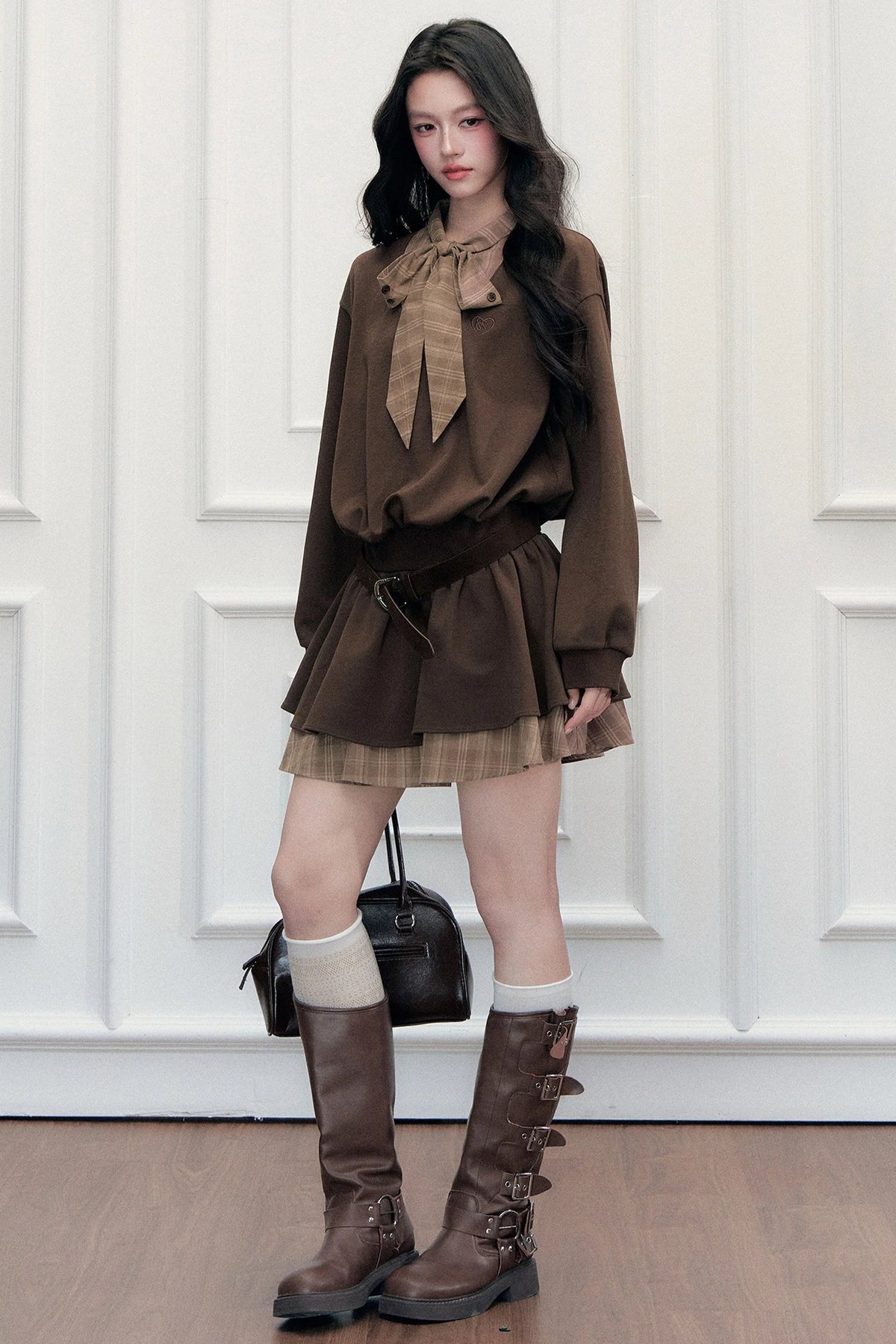 Plaid Tie Layered-Look Dress