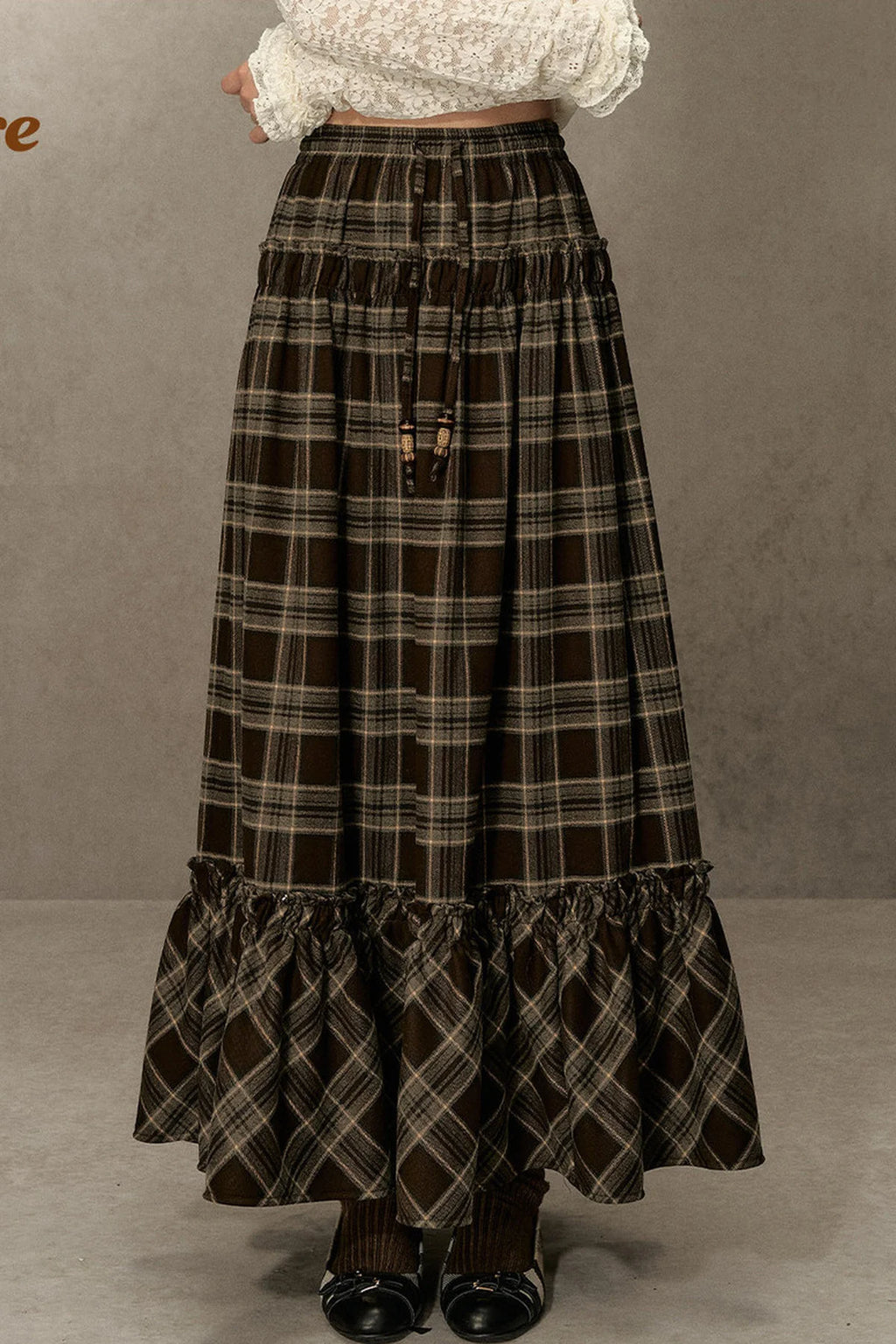 Elastic Waist Plaid Ruffle Skirt