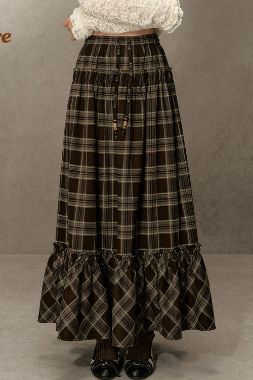 Elastic Waist Plaid Ruffle Skirt