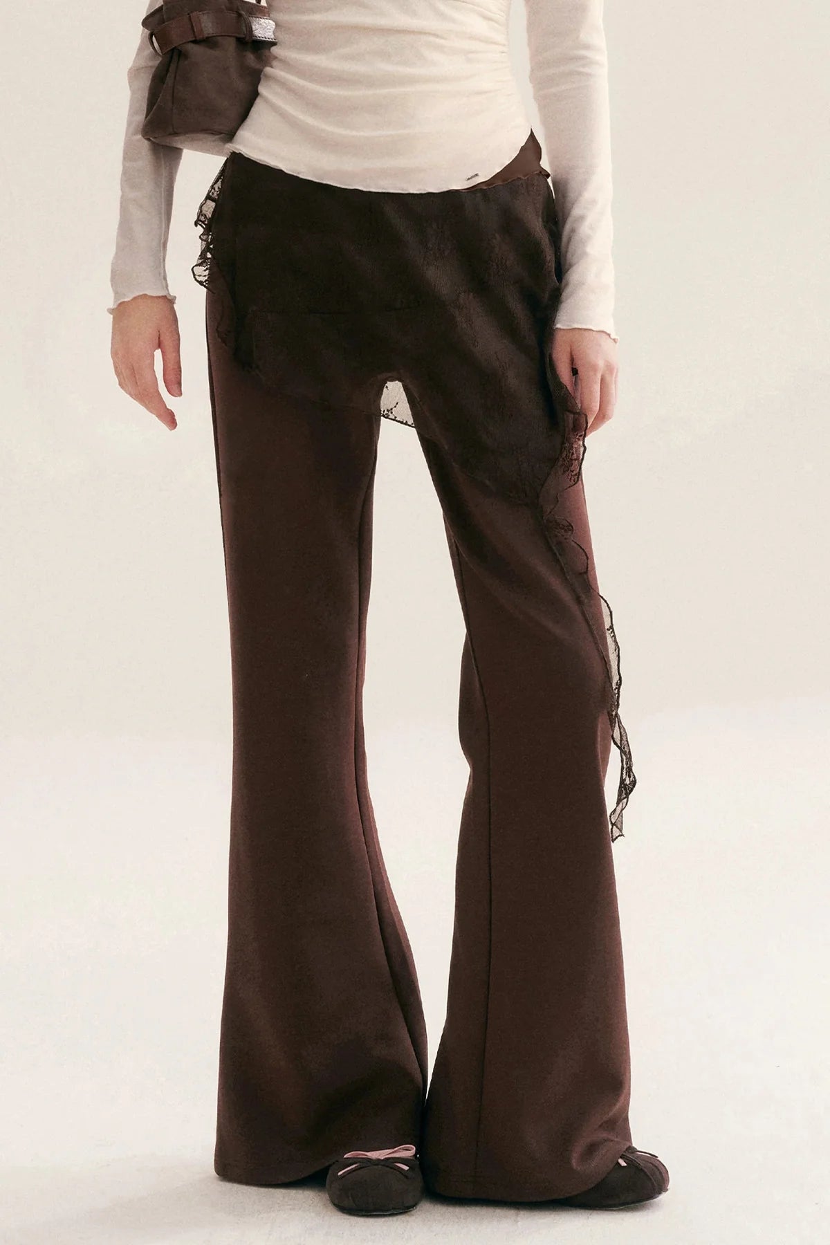 Custom-Dyed Irregular Lace Skirt Overlay Flared Pants