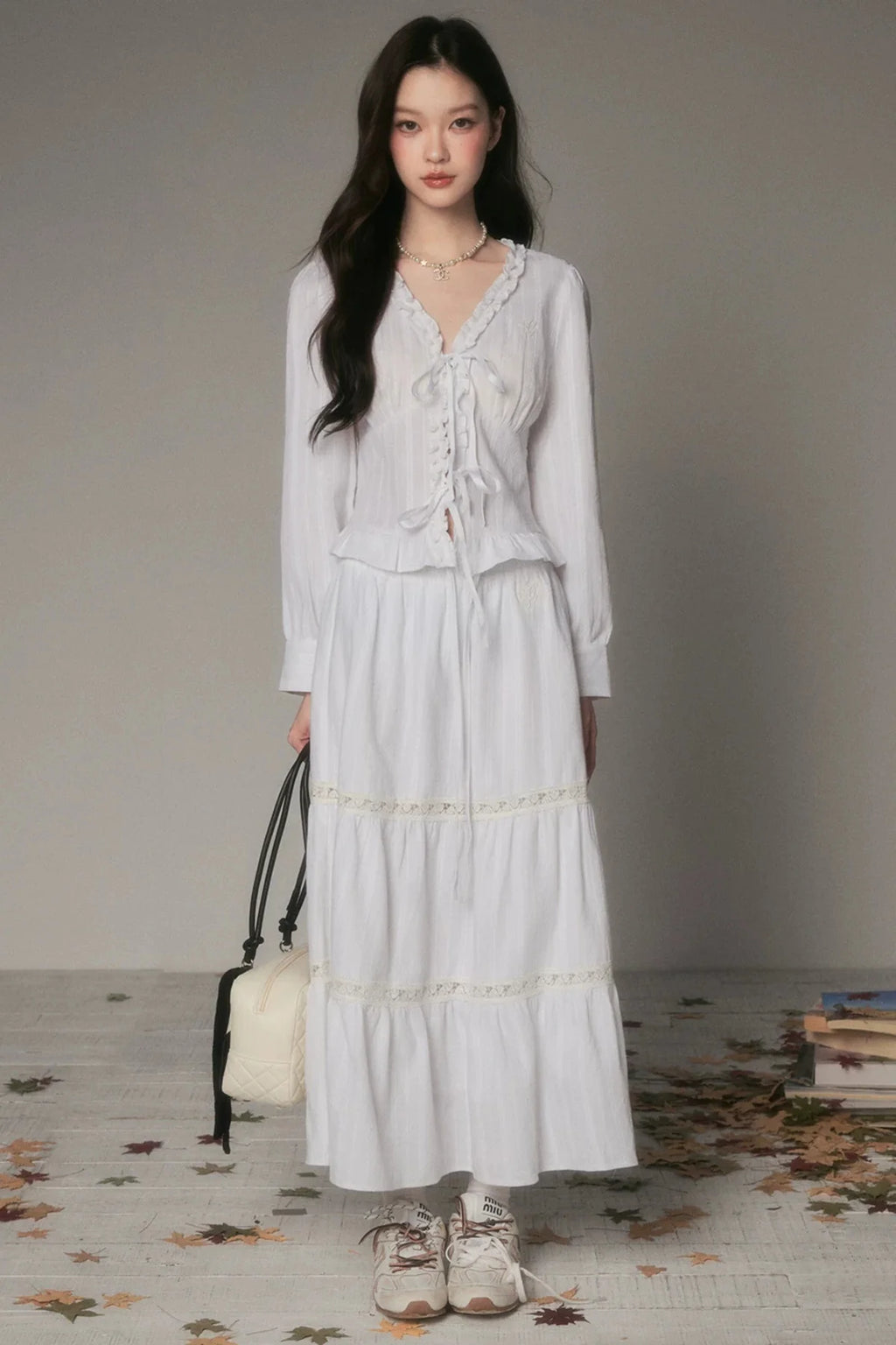 White Hollow Tiered Skirt