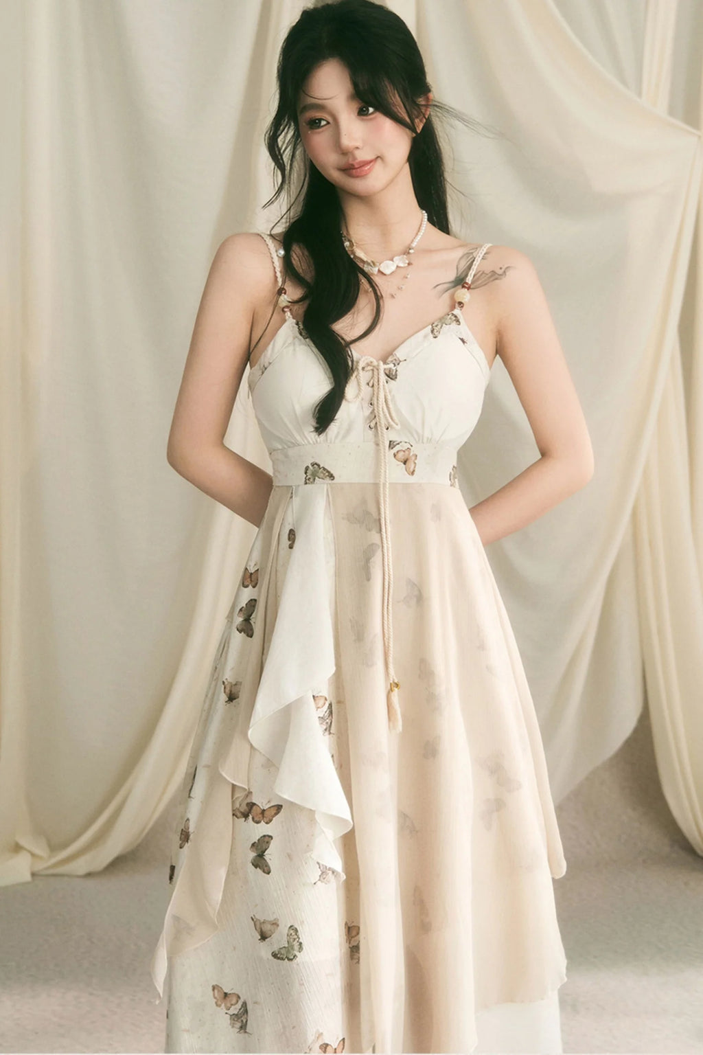 Beaded Butterfly Spaghetti Strap Dress
