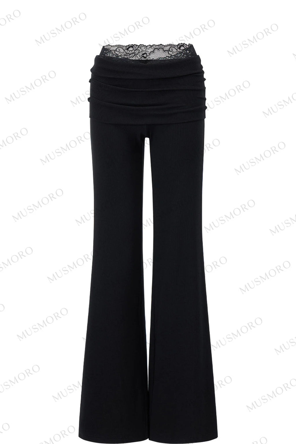 Lace Trim Folded Waistband Flared Pants