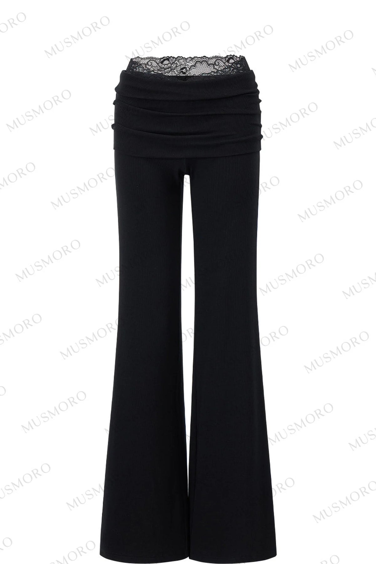 Lace Trim Folded Waistband Flared Pants