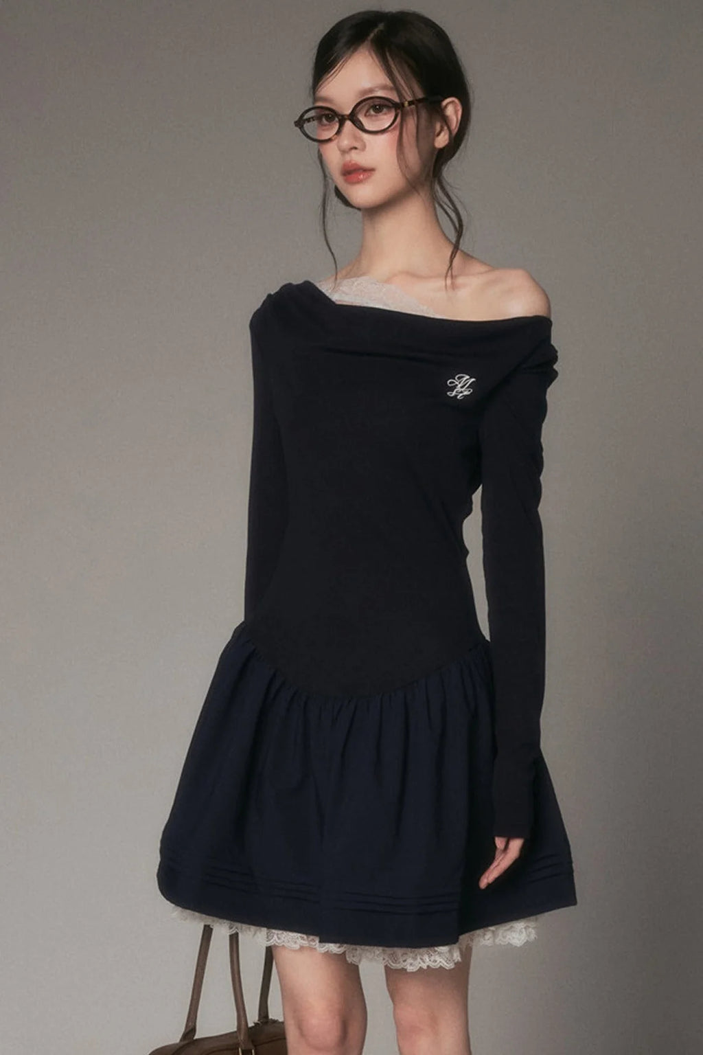 Off-Shoulder Polka Dot Lace Patchwork Dress
