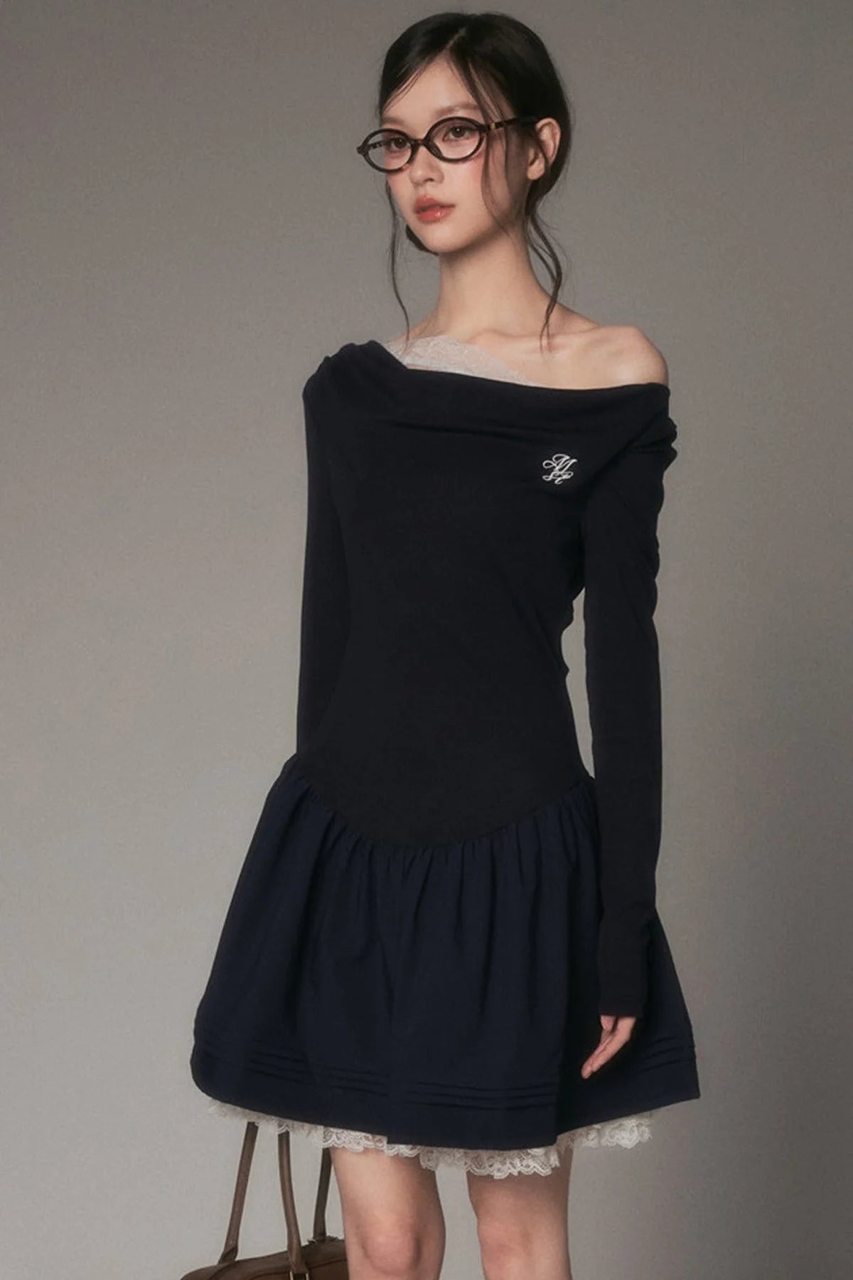 Off-Shoulder Polka Dot Lace Patchwork Dress