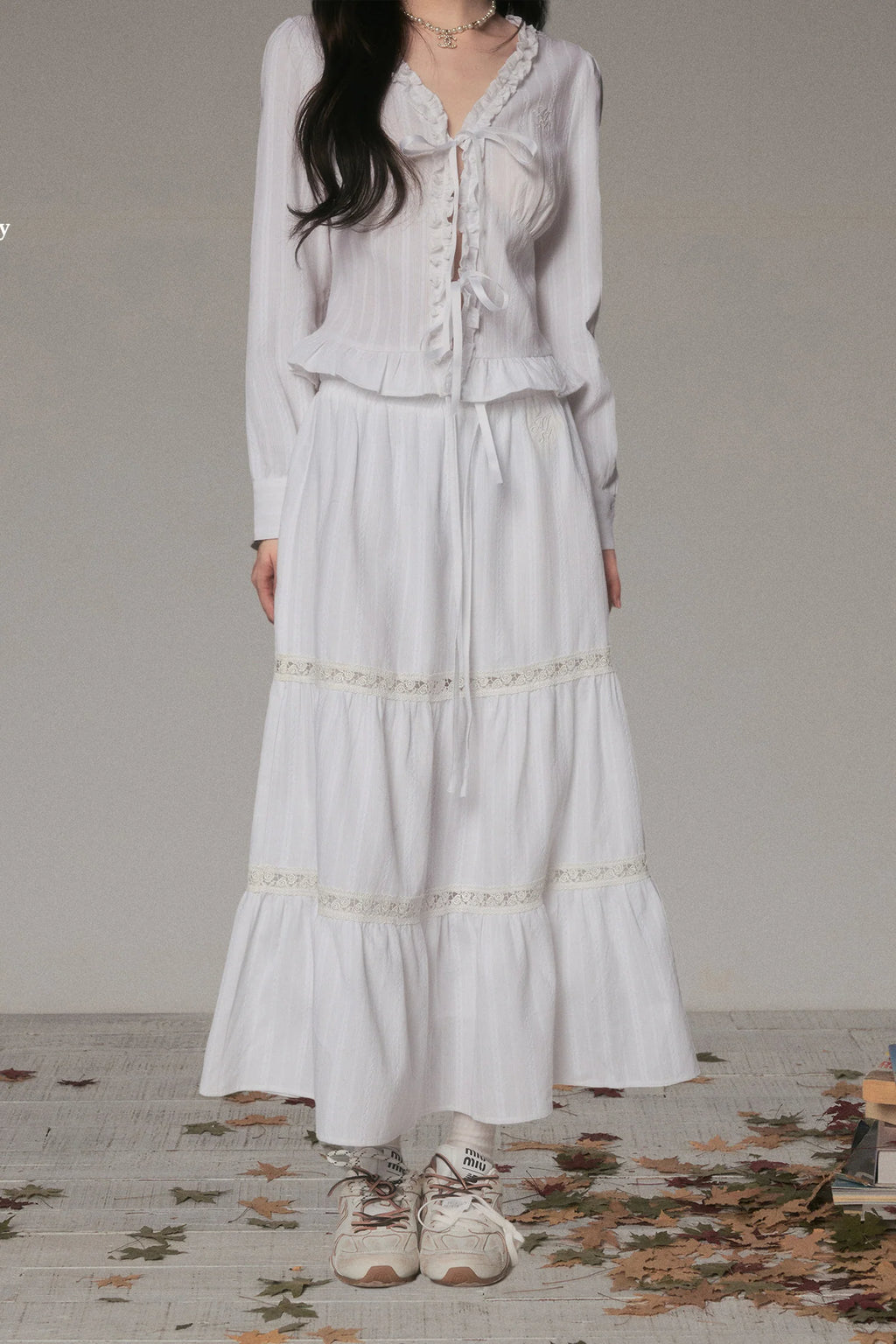 White Hollow Tiered Skirt