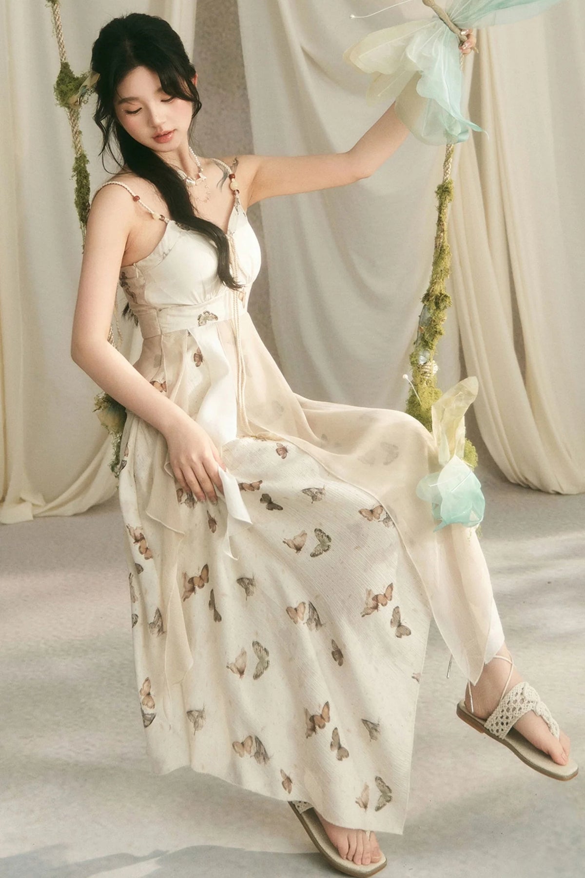 Beaded Butterfly Spaghetti Strap Dress