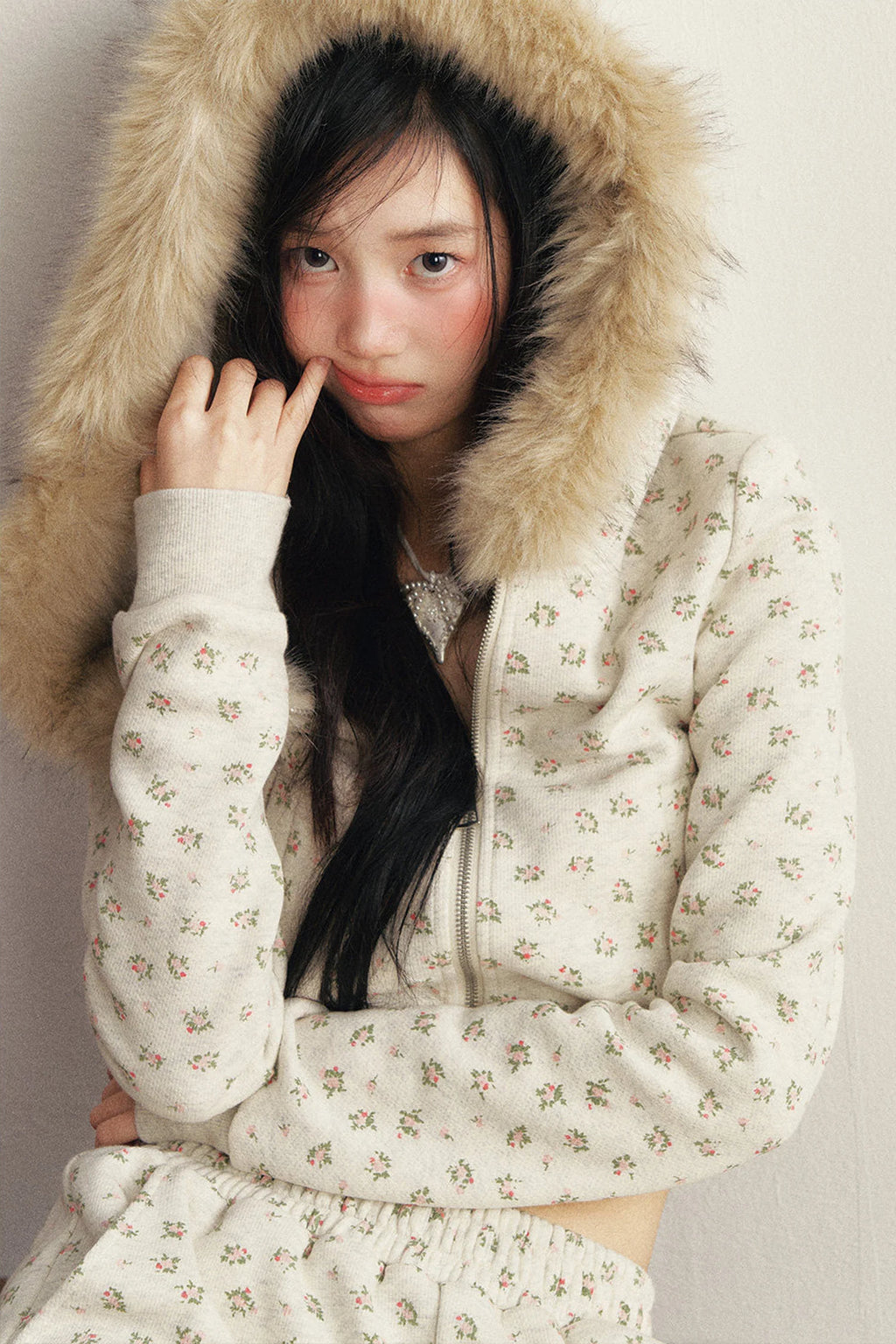 Floral Fleece Hoodie and Sweatpants Set-Up