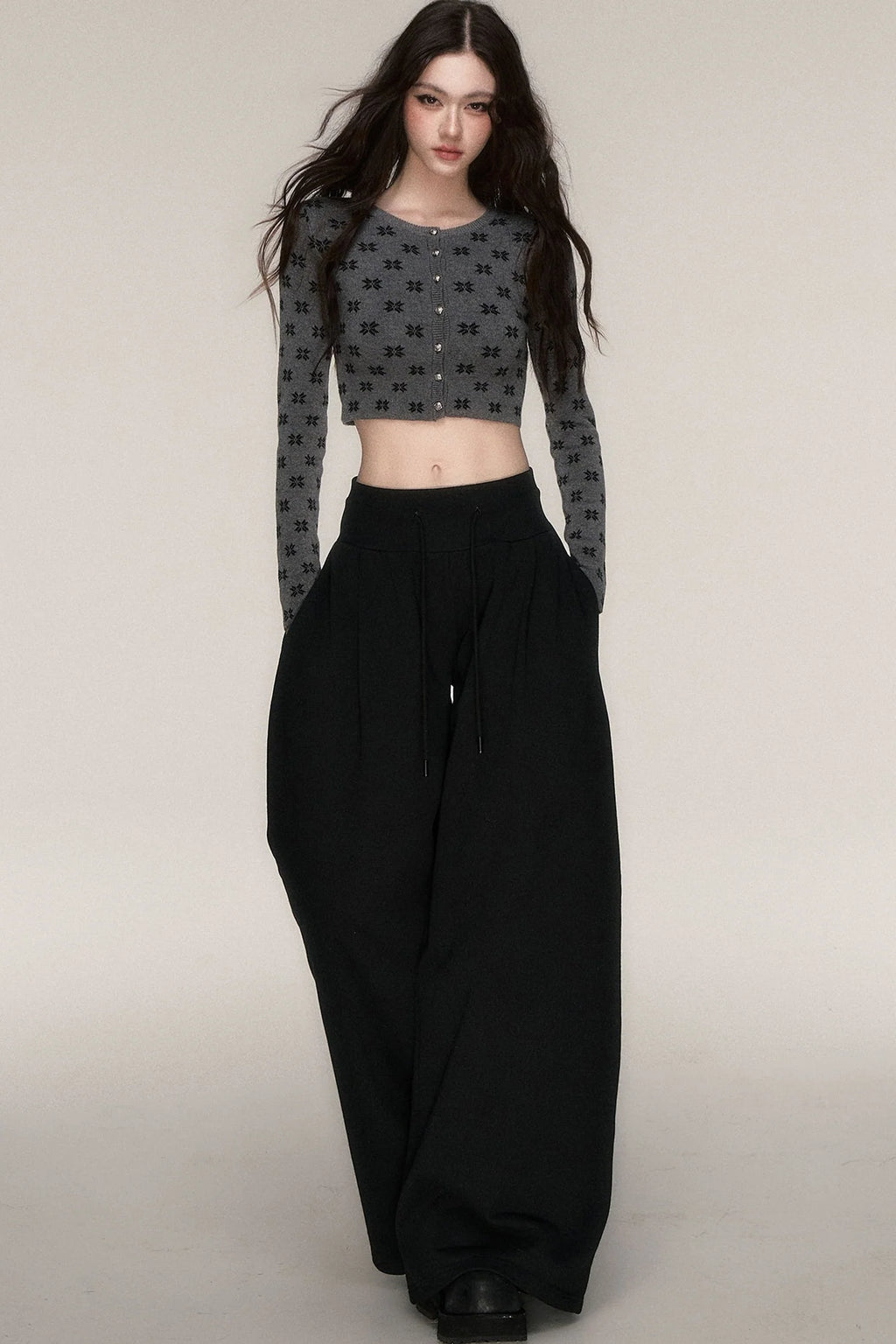 Grey Knit Cardigan and Skirt Set-Up