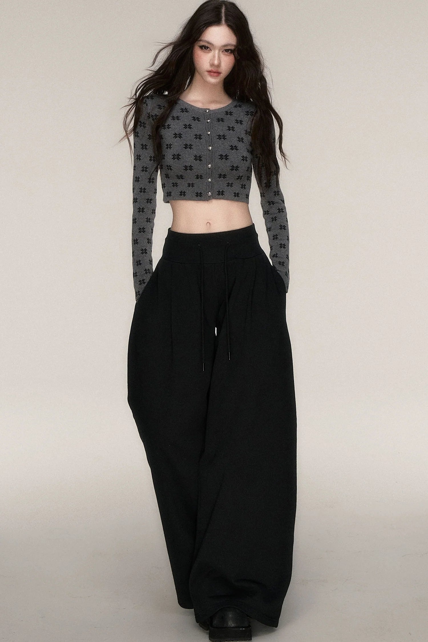 Grey Knit Cardigan and Skirt Set-Up