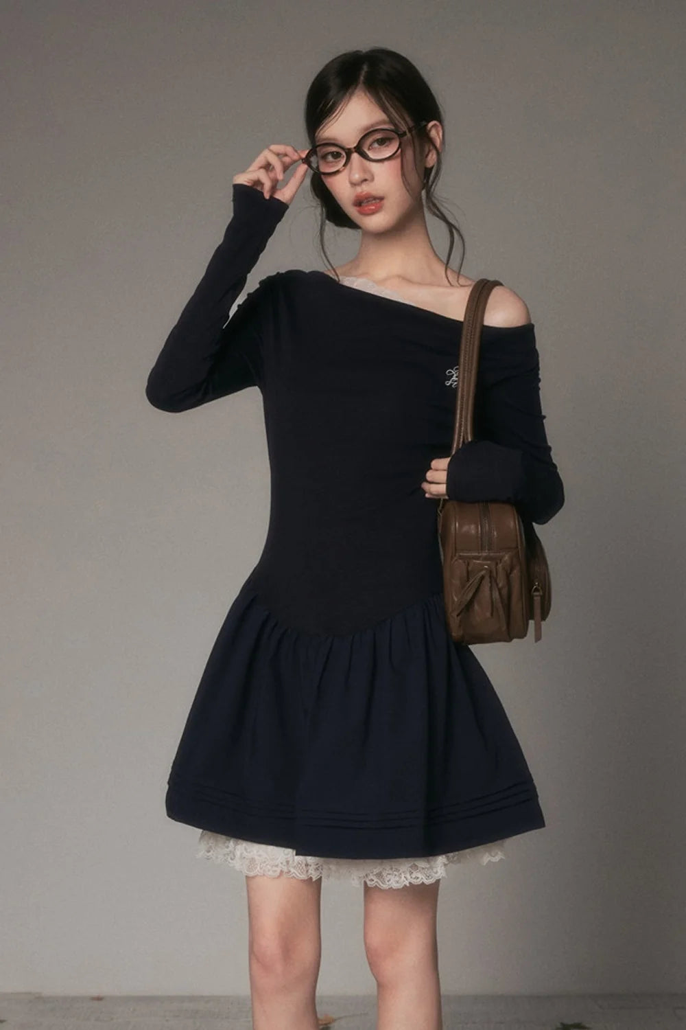 Off-Shoulder Polka Dot Lace Patchwork Dress