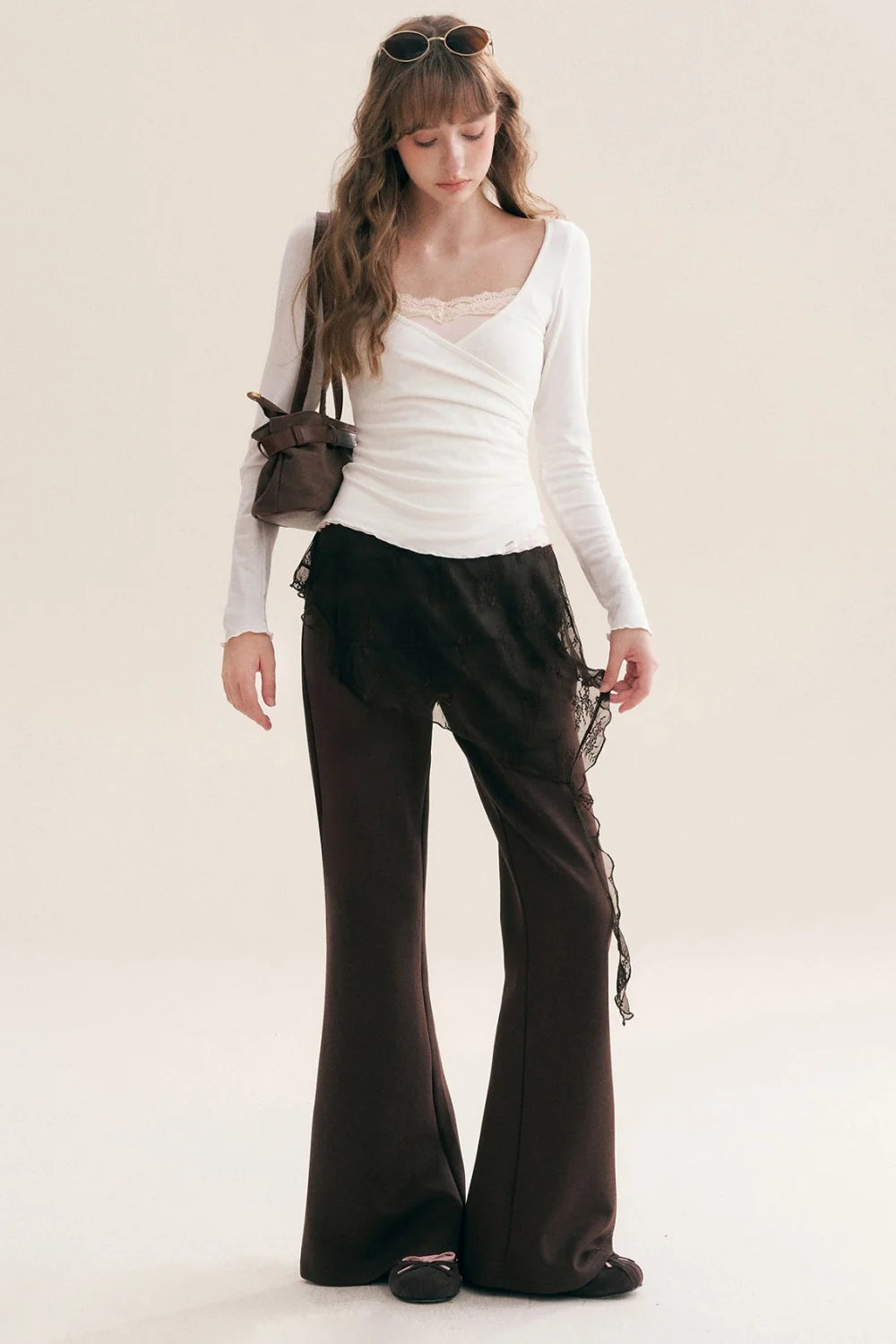 Custom-Dyed Irregular Lace Skirt Overlay Flared Pants