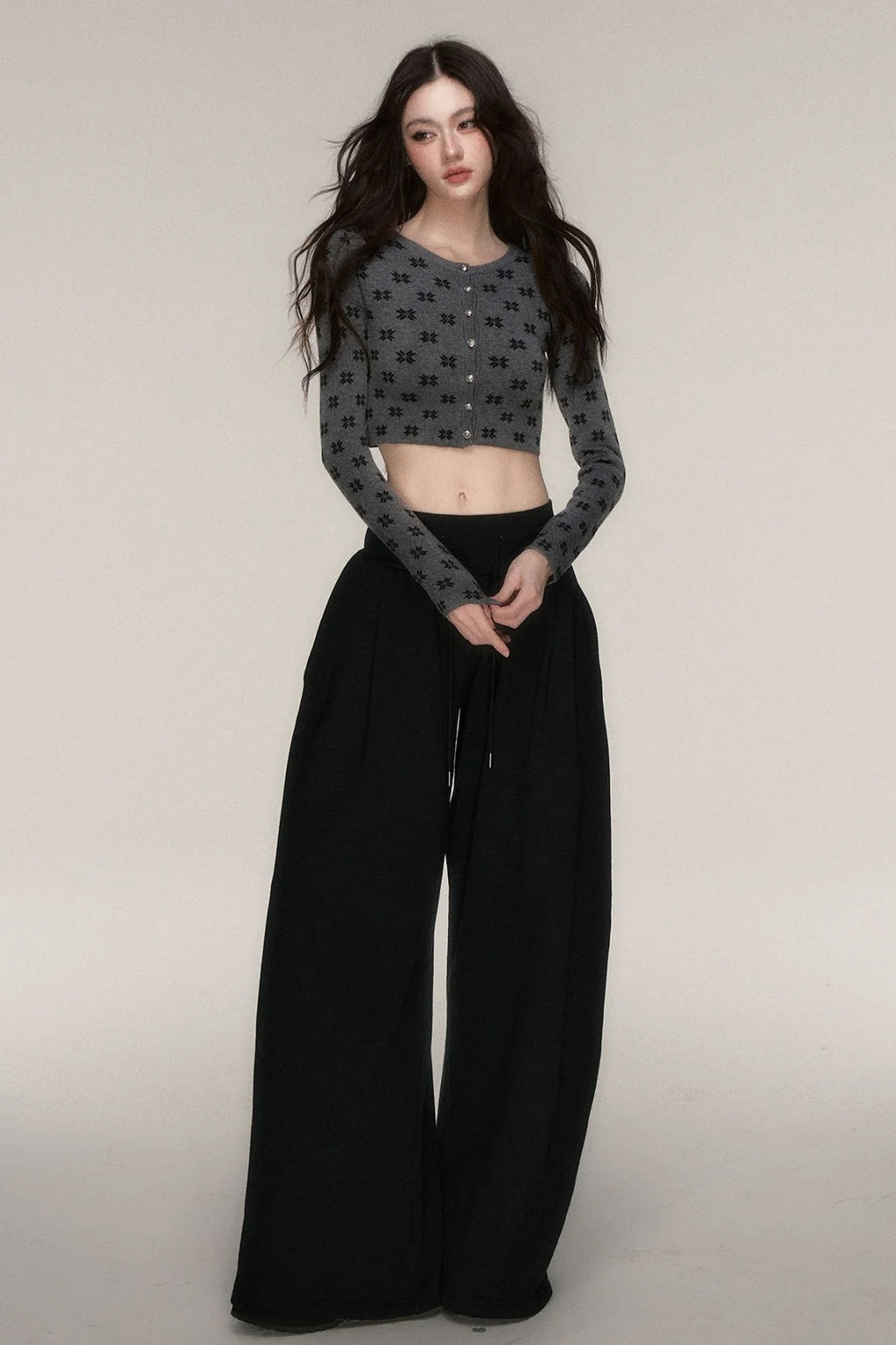 Grey Knit Cardigan and Skirt Set-Up