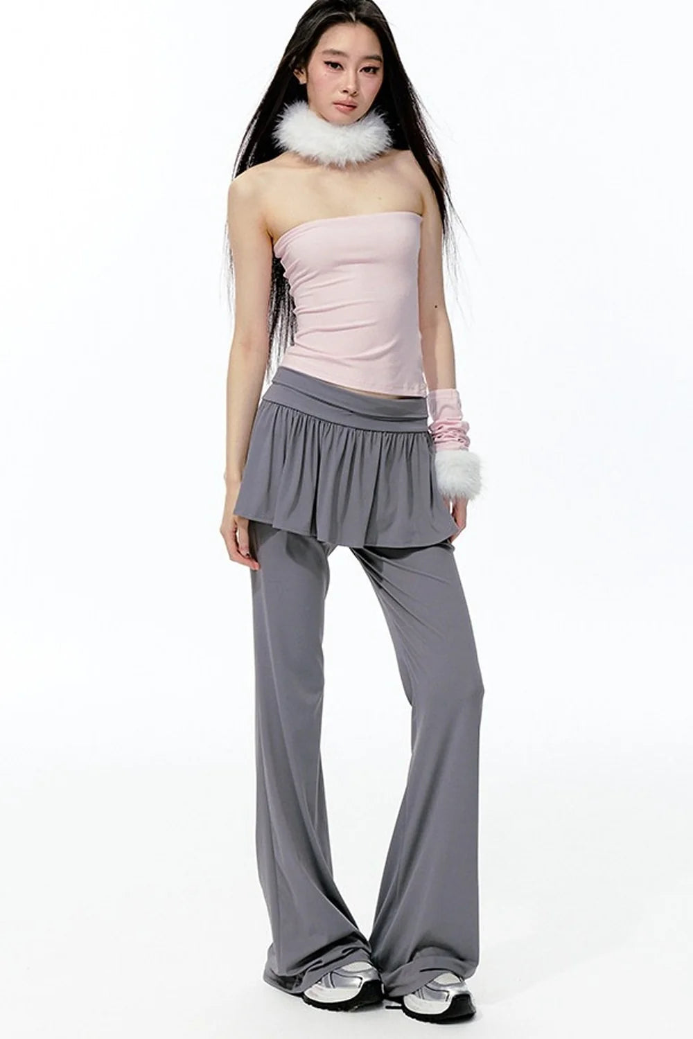 Detachable Fur Collar Knit Tube Top