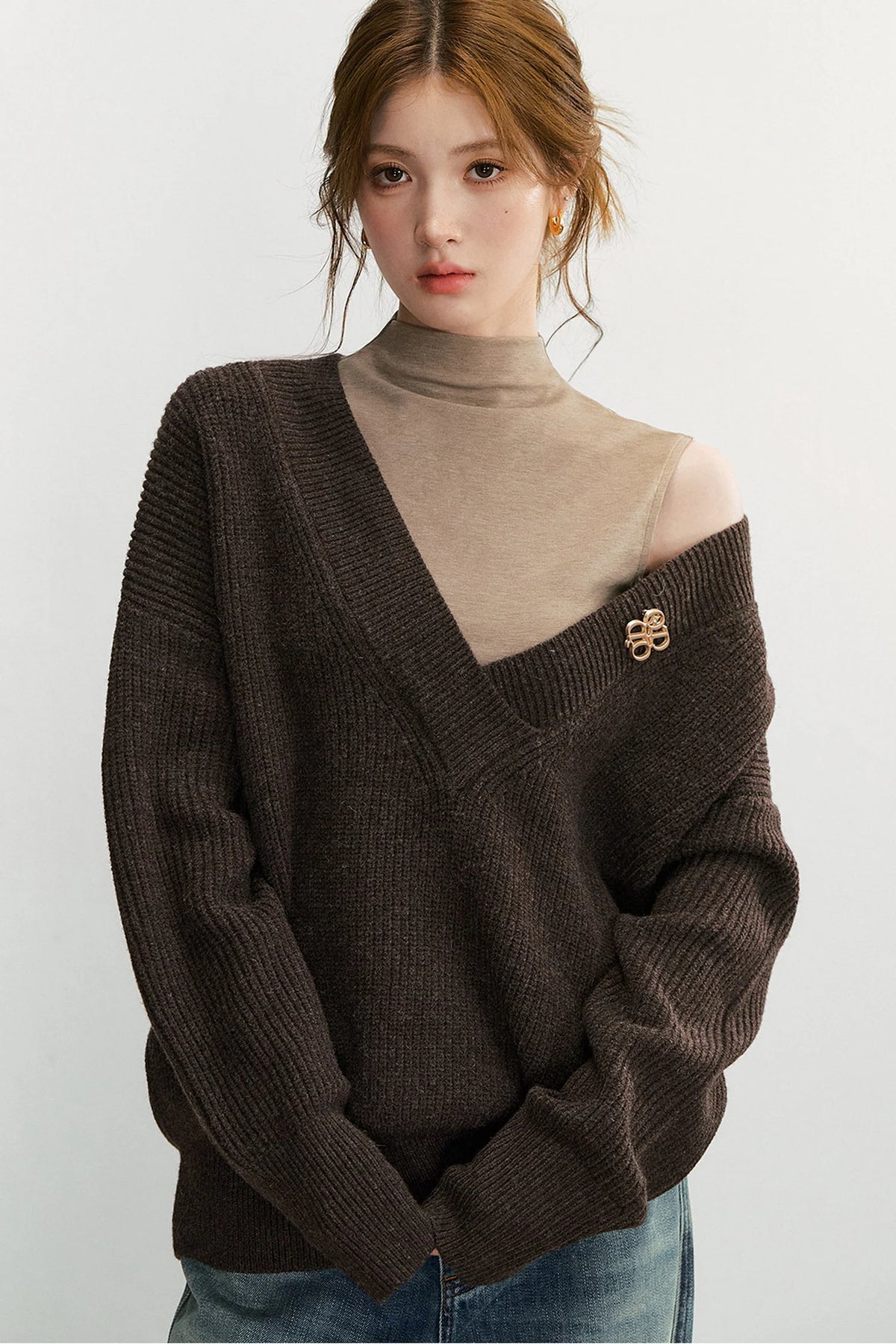 Wool Blend Layered-Look Sleeveless Vest Set-Up