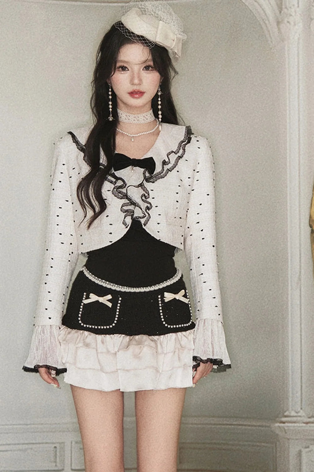 Polka Dot Ruffle Jacket and Skirt Set-Up