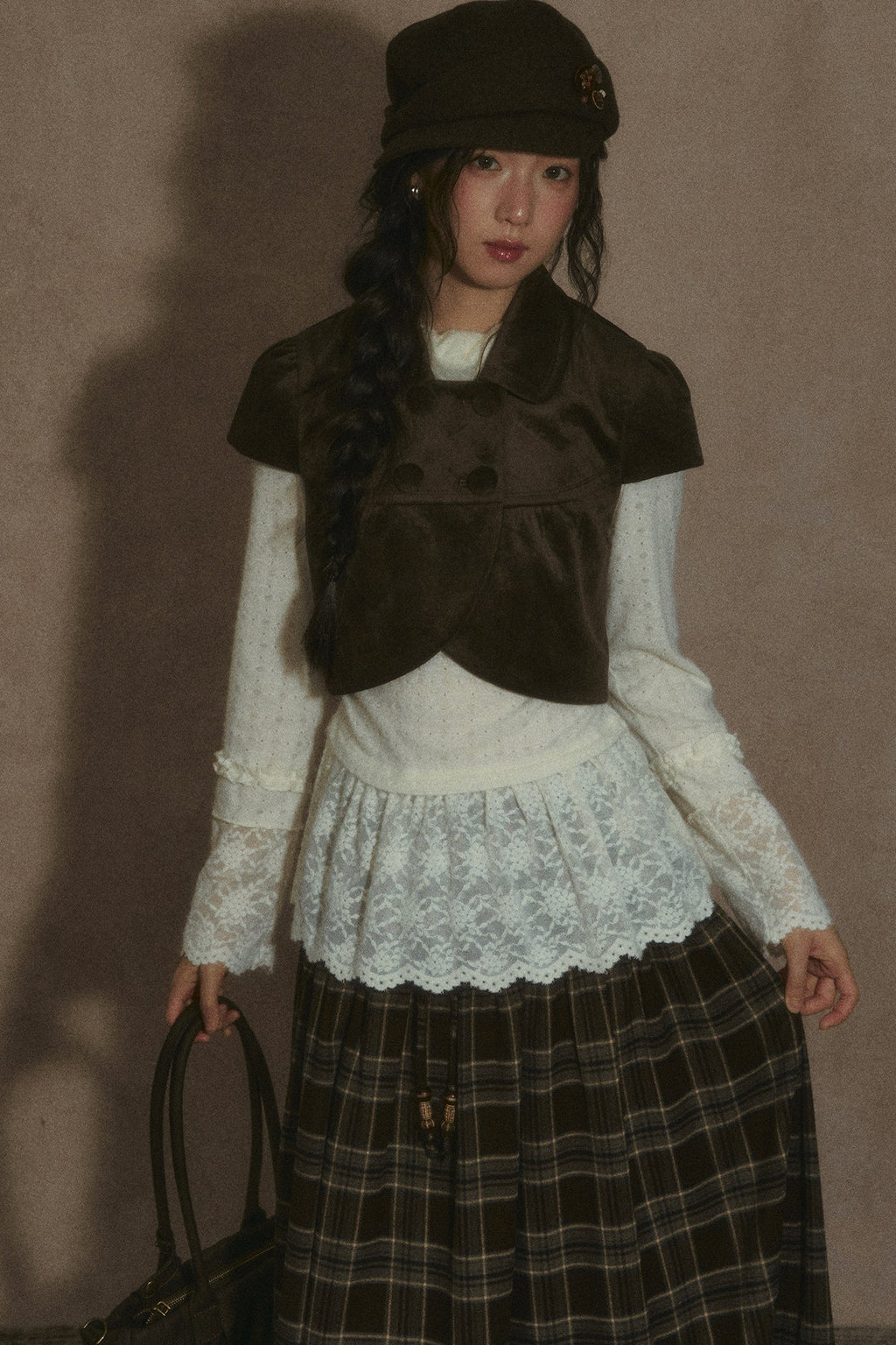 Elastic Waist Plaid Ruffle Skirt