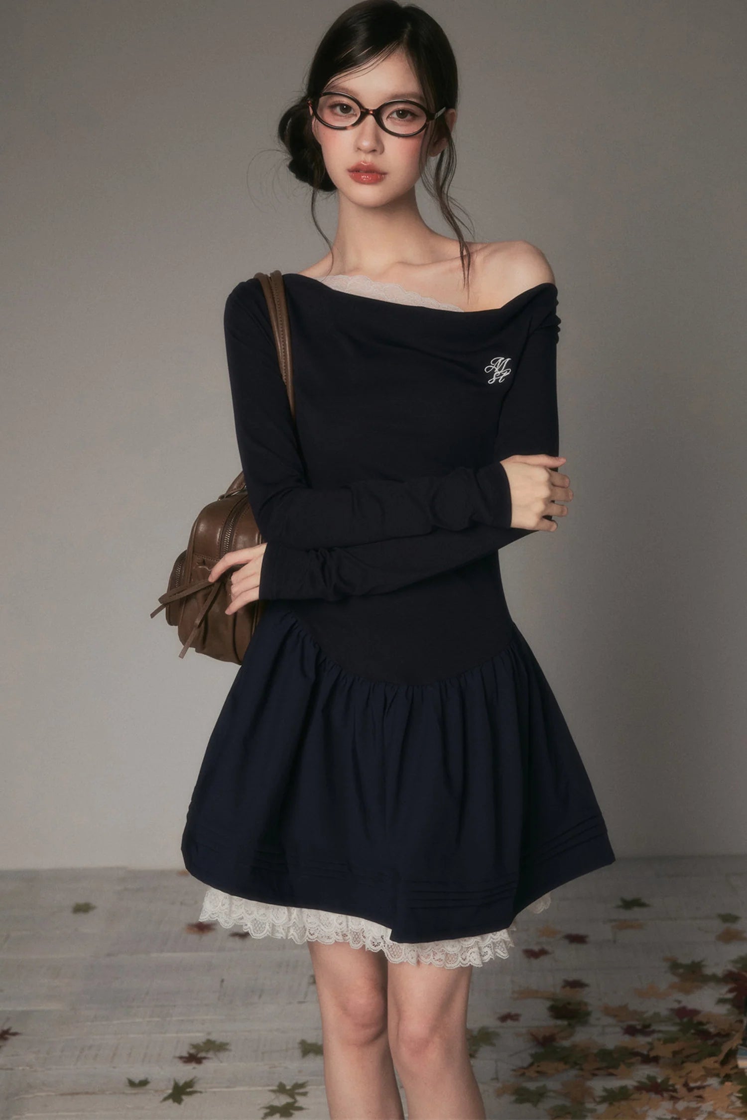 Off-Shoulder Polka Dot Lace Patchwork Dress