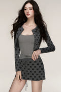 Grey Knit Cardigan and Skirt Set-Up