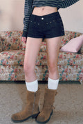 Studded Low-Waist Denim Shorts