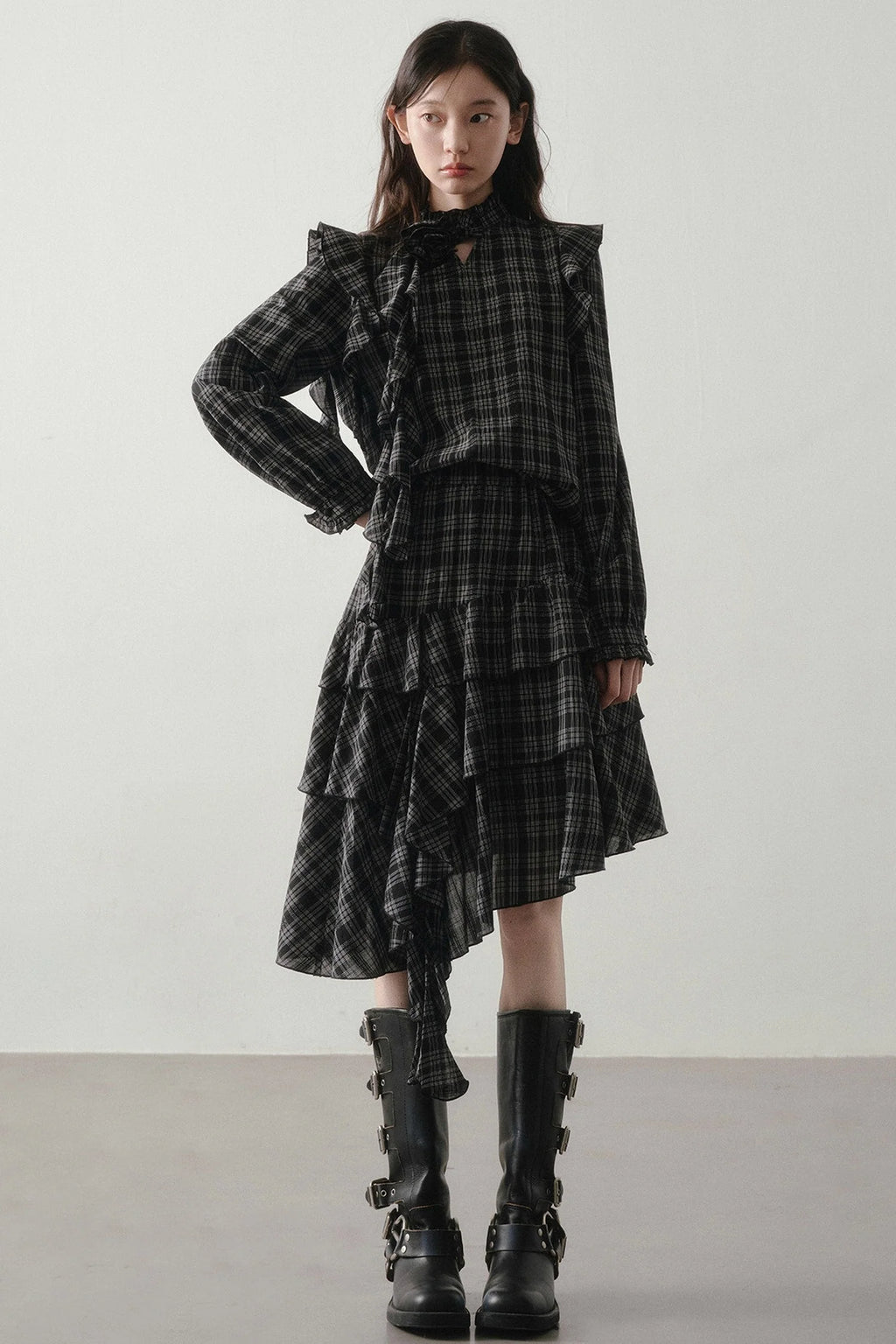 Retro Plaid Shirt and Half Skirt Set