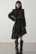 Retro Plaid Shirt and Half Skirt Set