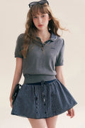 Wool Blend Plaid Polo Skirt Set-Up