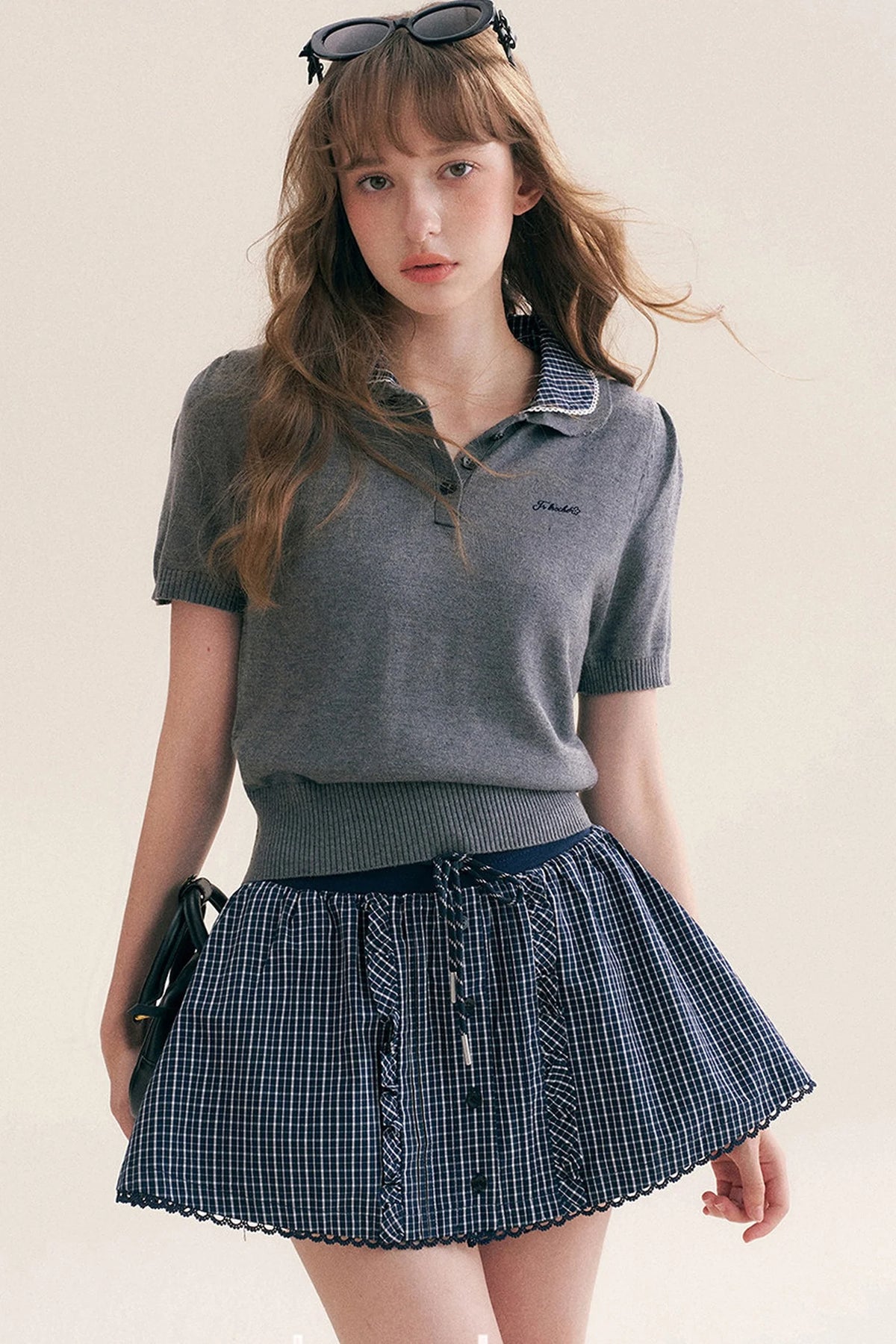 Wool Blend Plaid Polo Skirt Set-Up