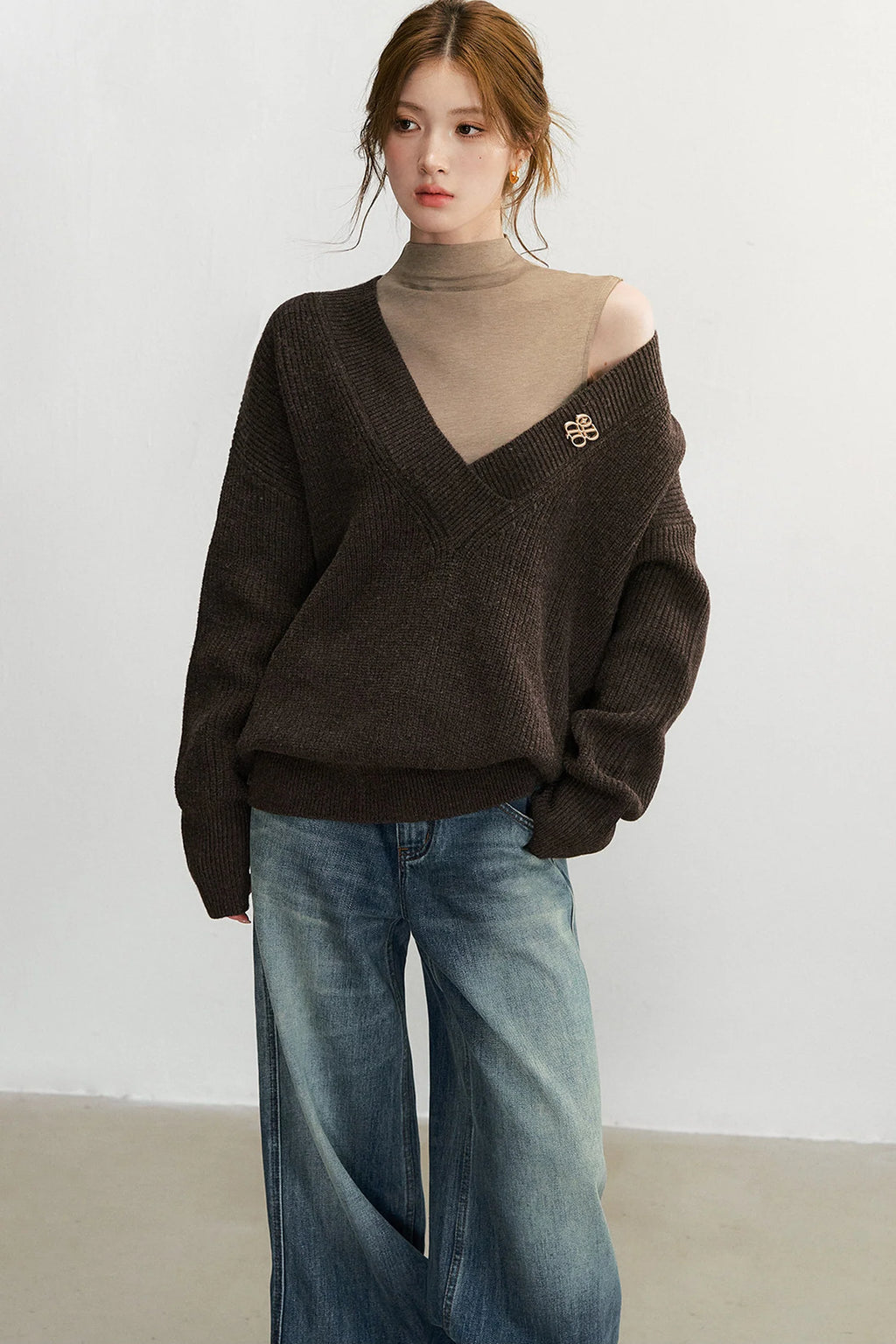 Wool Blend Layered-Look Sleeveless Vest Set-Up