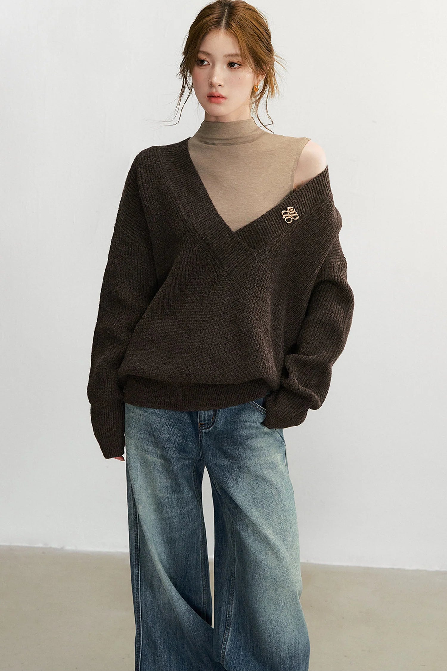 Wool Blend Layered-Look Sleeveless Vest Set-Up