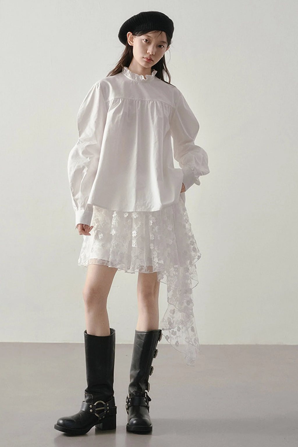 Ruffle Collar Puff Sleeve Blouse