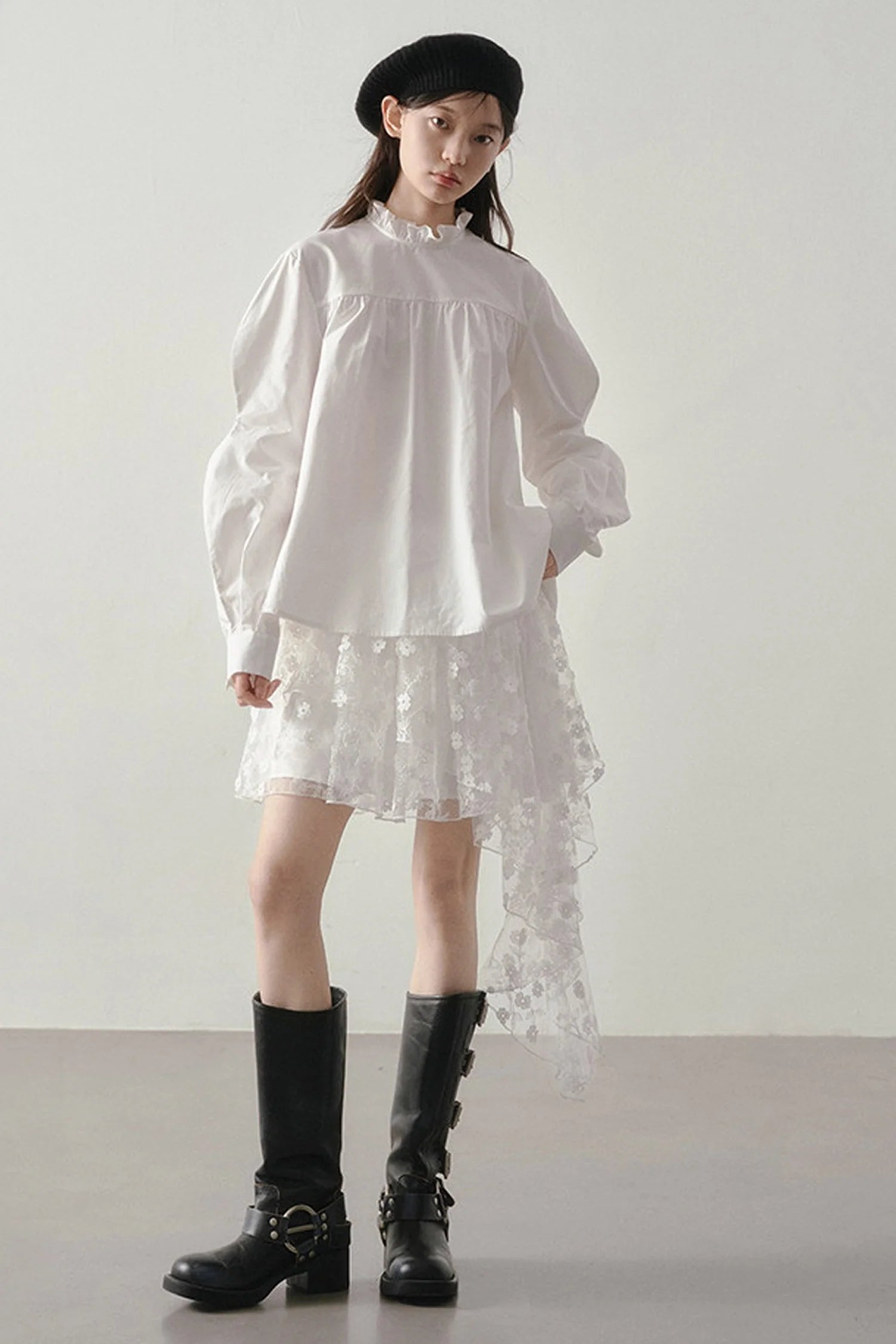 Ruffle Collar Puff Sleeve Blouse