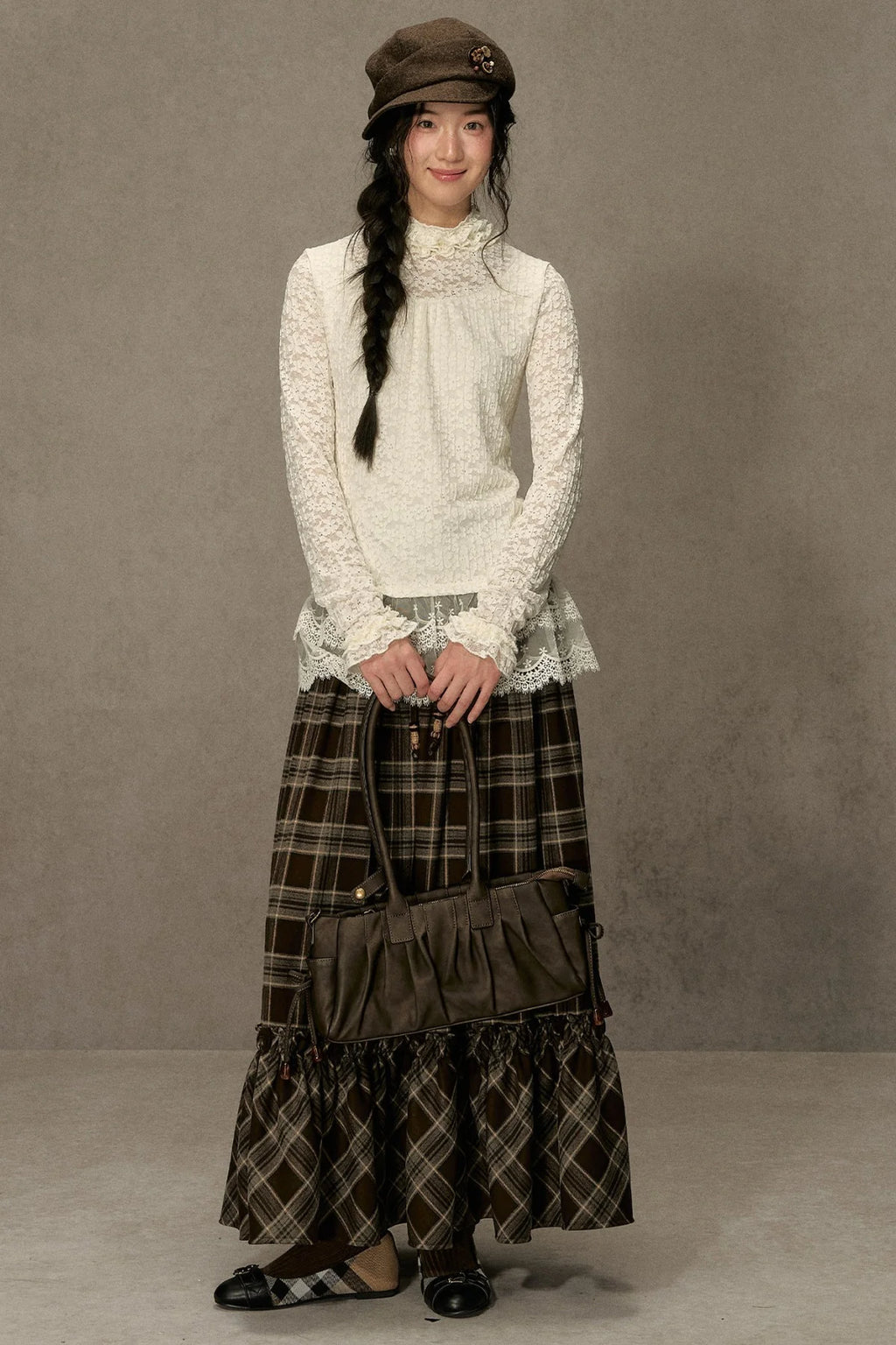 Elastic Waist Plaid Ruffle Skirt