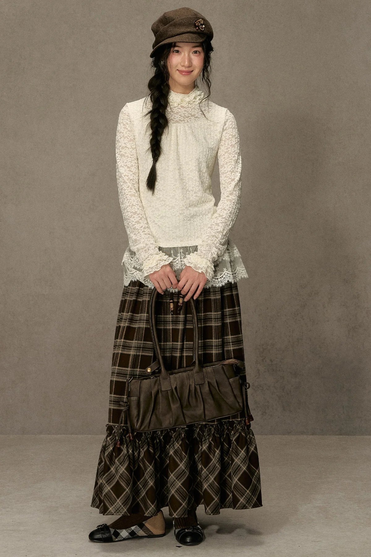 Elastic Waist Plaid Ruffle Skirt