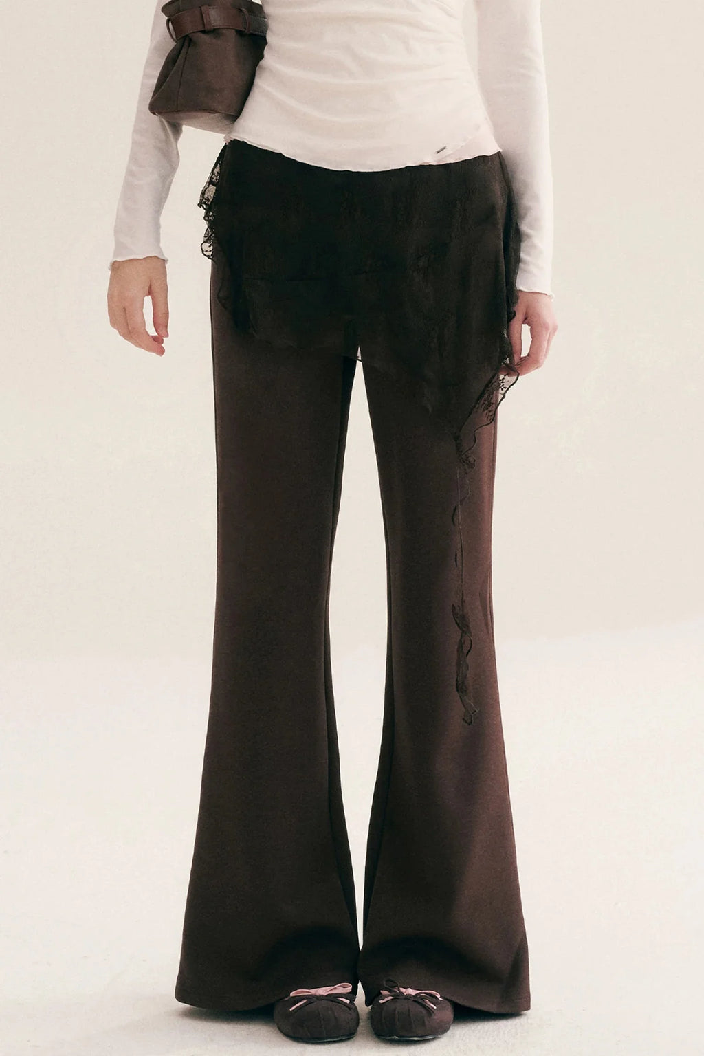Custom-Dyed Irregular Lace Skirt Overlay Flared Pants