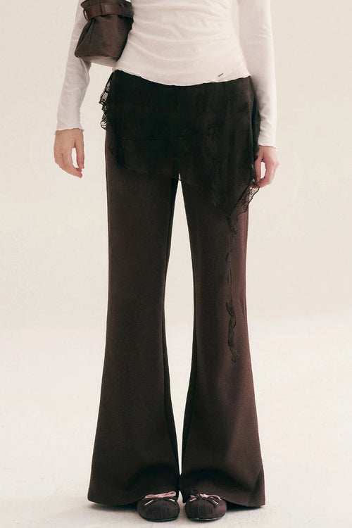 Custom-Dyed Irregular Lace Skirt Overlay Flared Pants