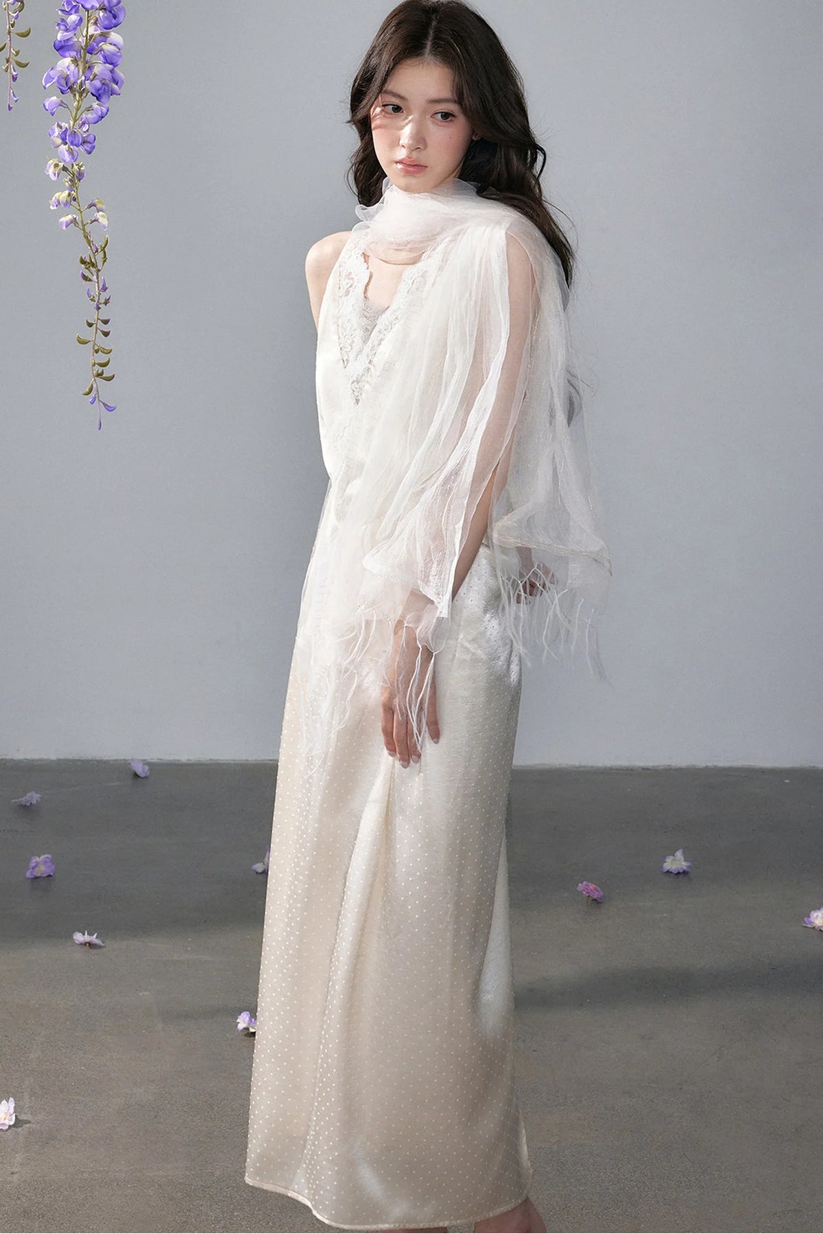 Satin Polka Dot Lace Long Dress