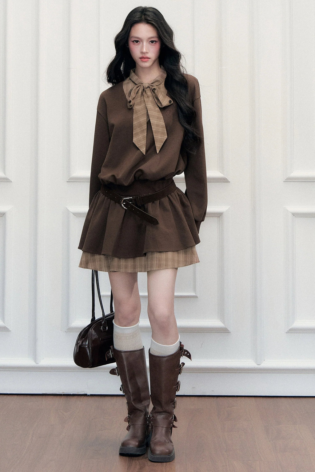 Plaid Tie Layered-Look Dress