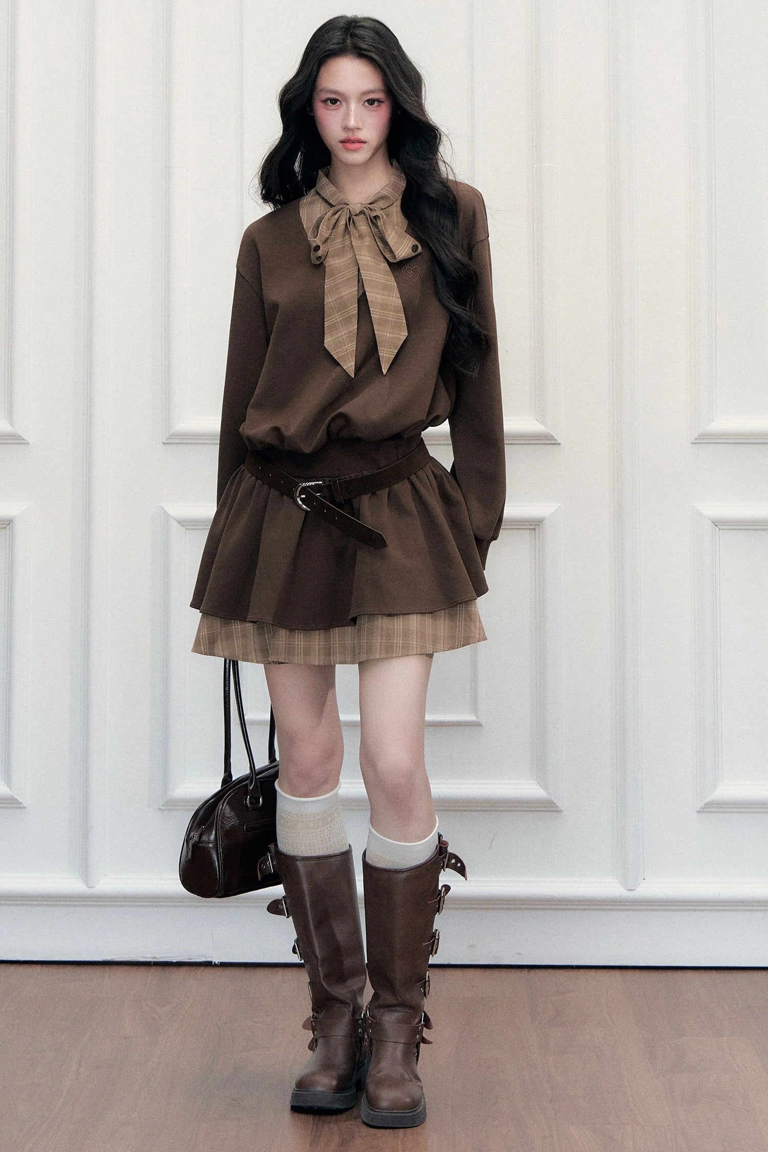 Plaid Tie Layered-Look Dress