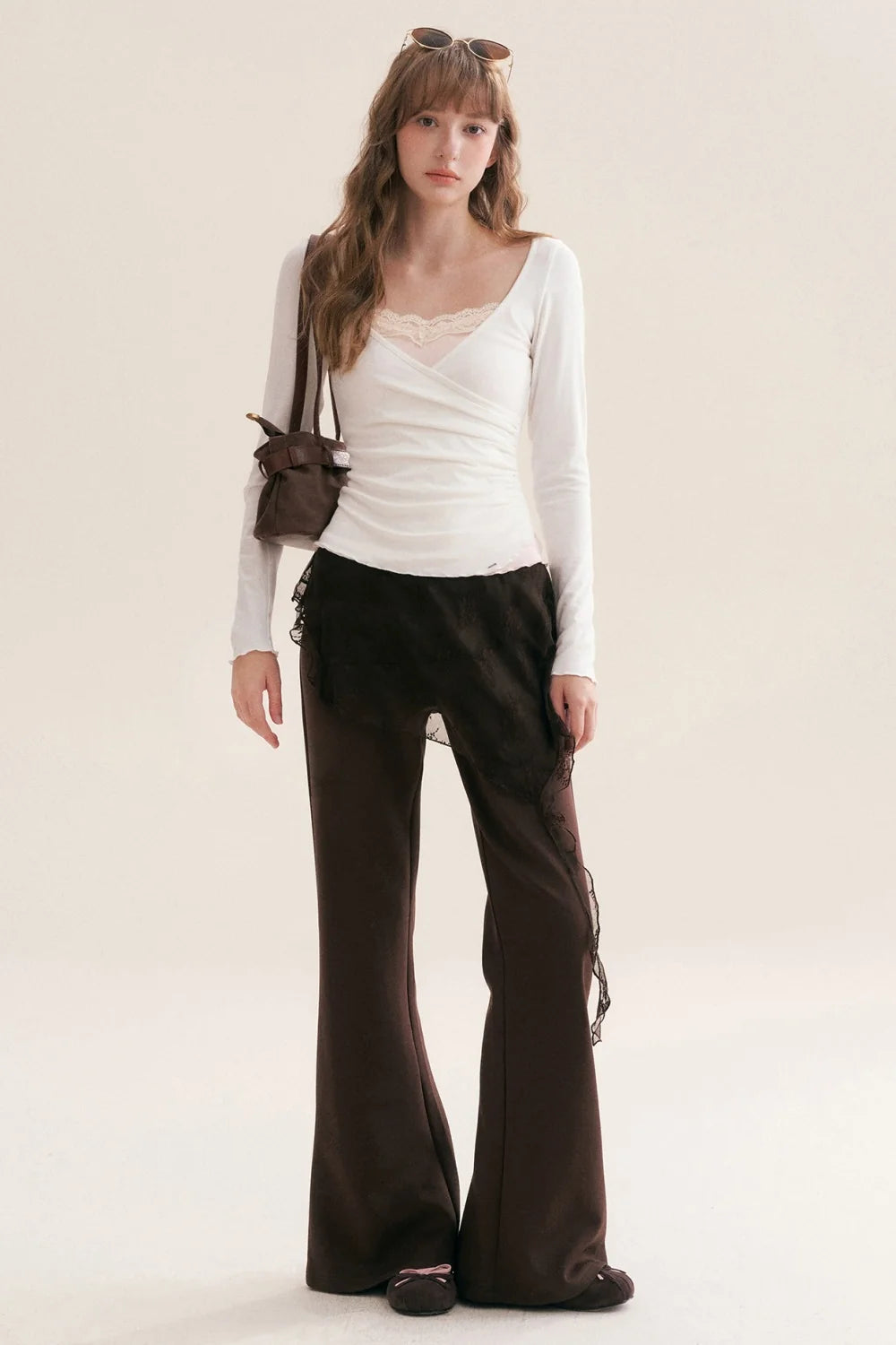 Custom-Dyed Irregular Lace Skirt Overlay Flared Pants