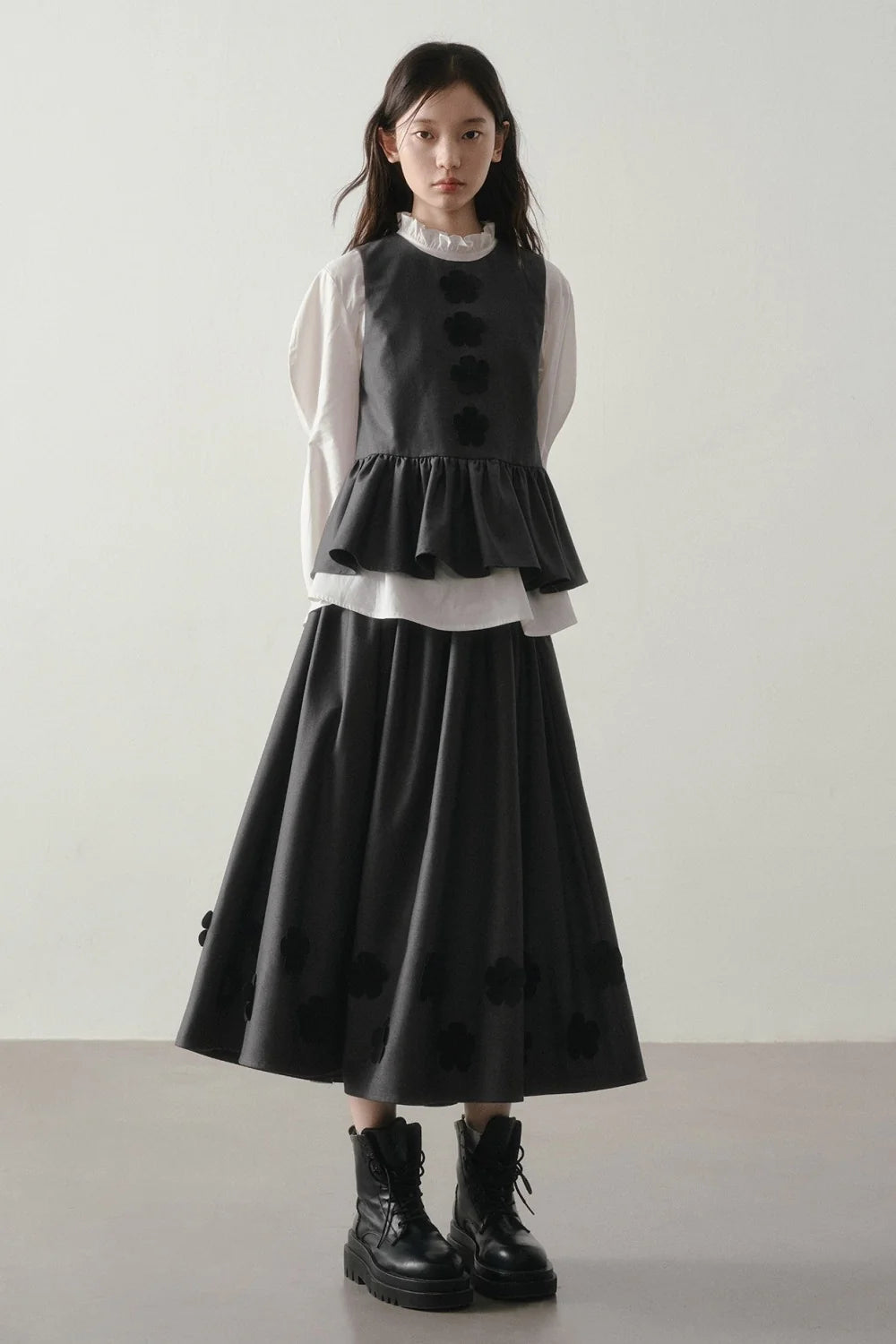Petal Design Two-Piece Top Skirt Set