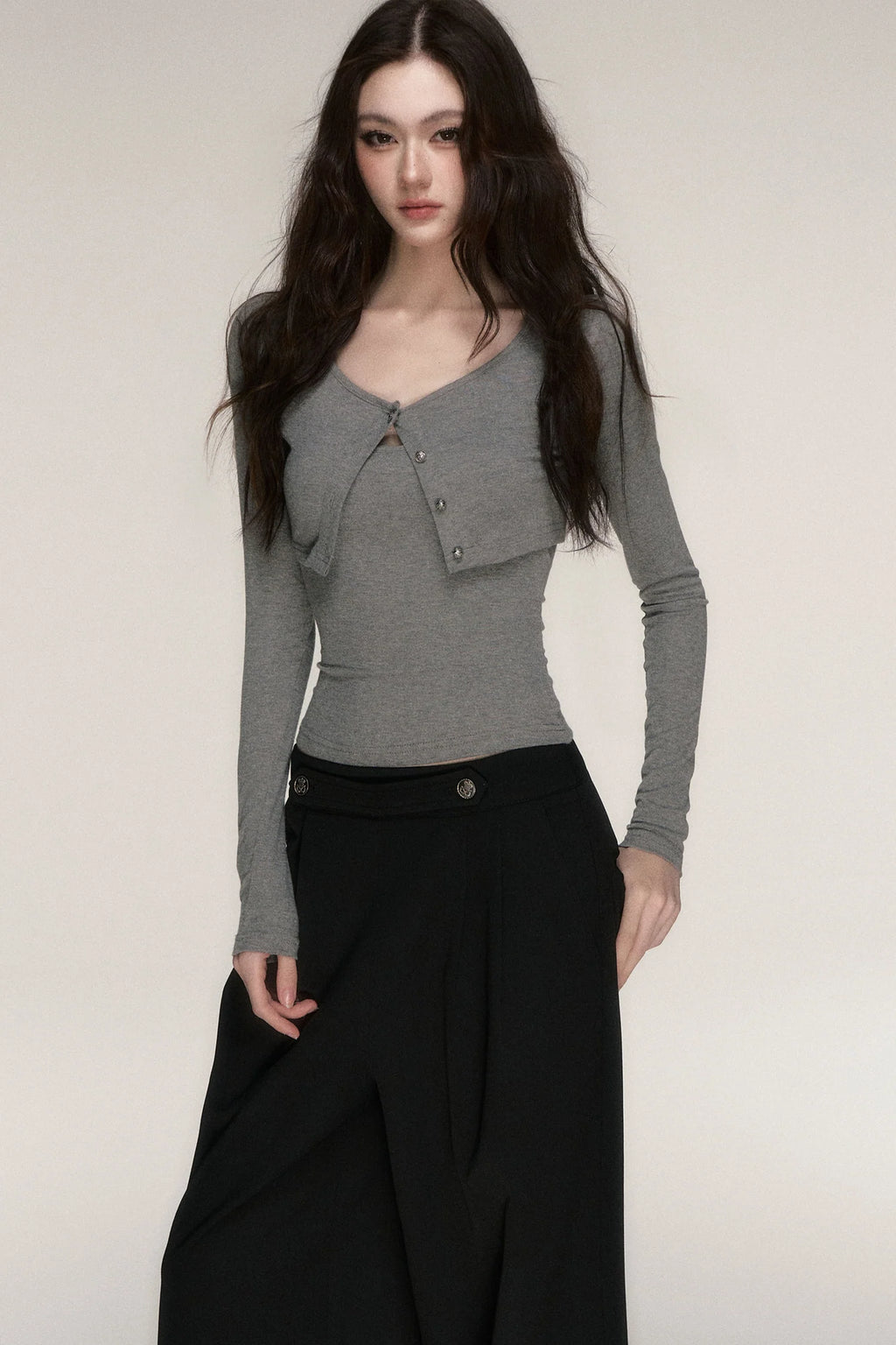 Long-Sleeved Top and Camisole Set
