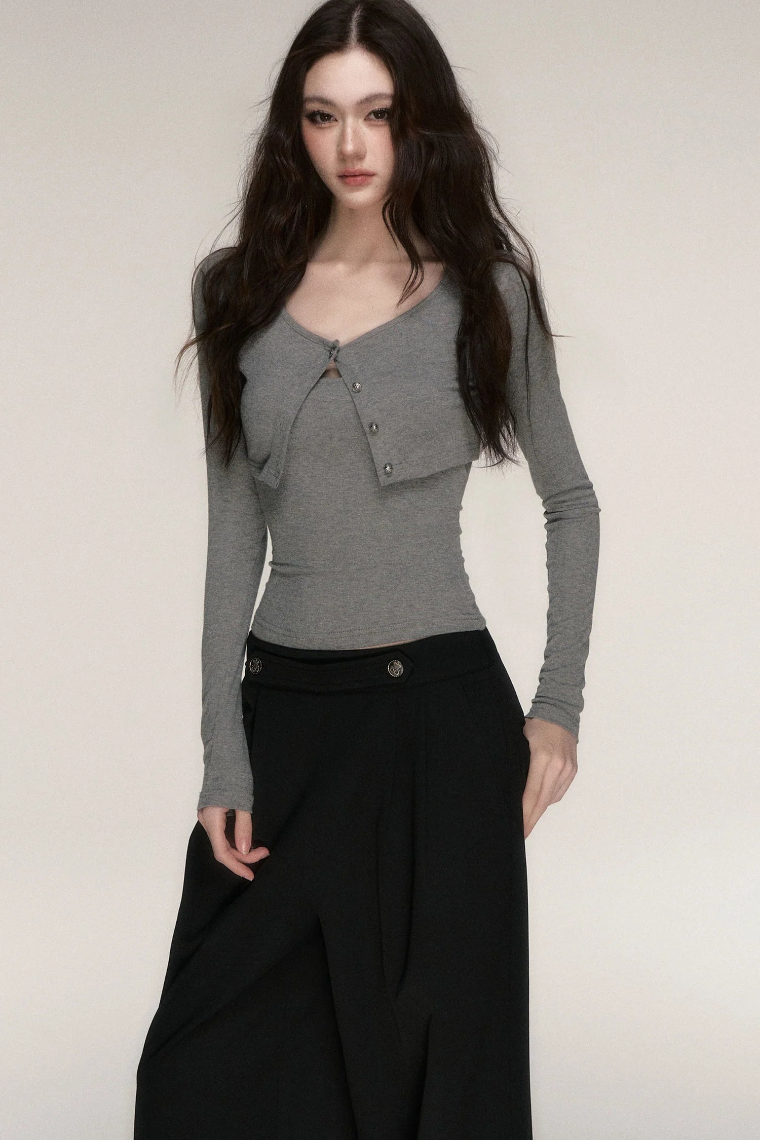 Long-Sleeved Top and Camisole Set
