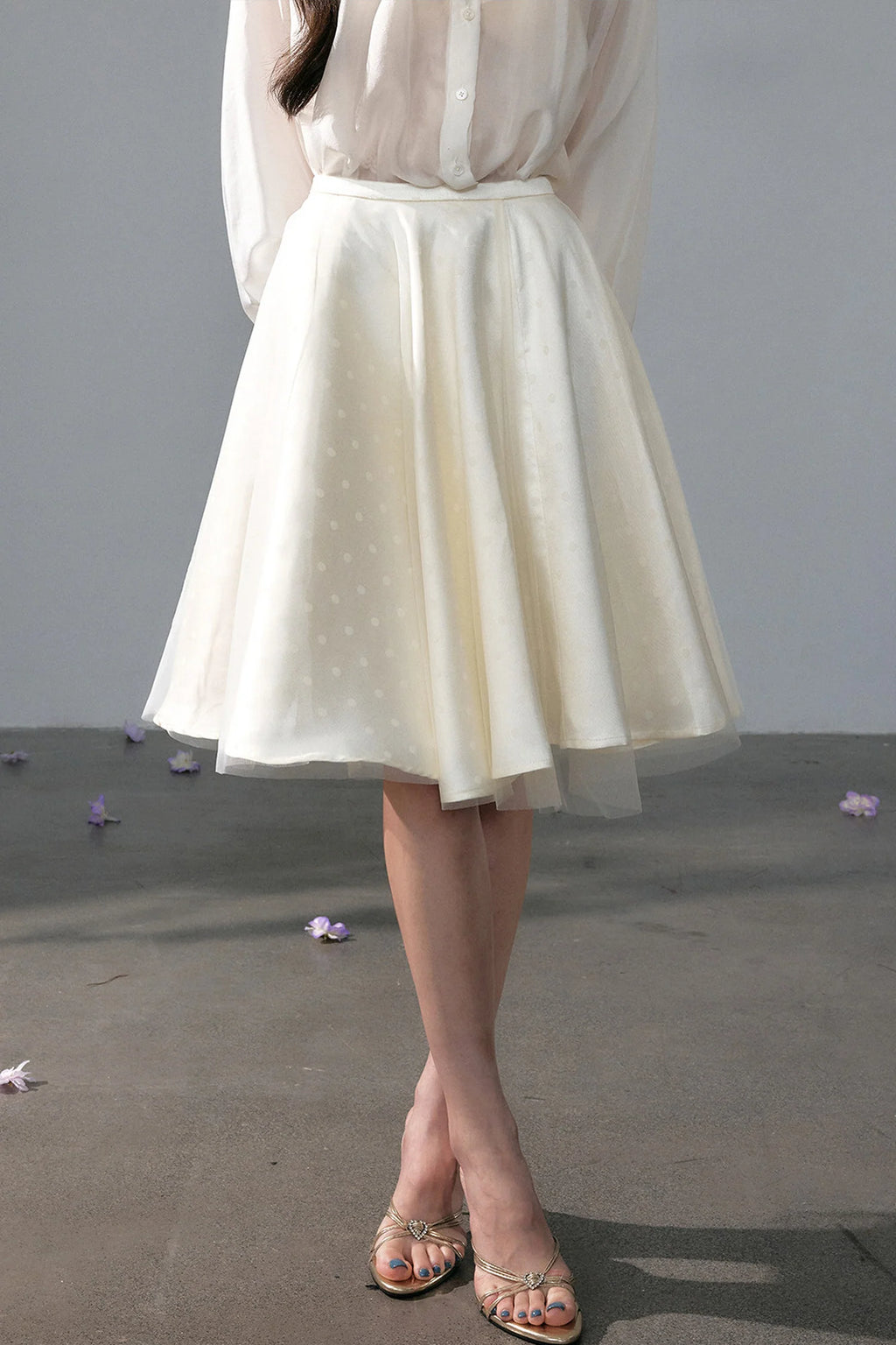 Polka Dot Satin Sun Swing Skirt