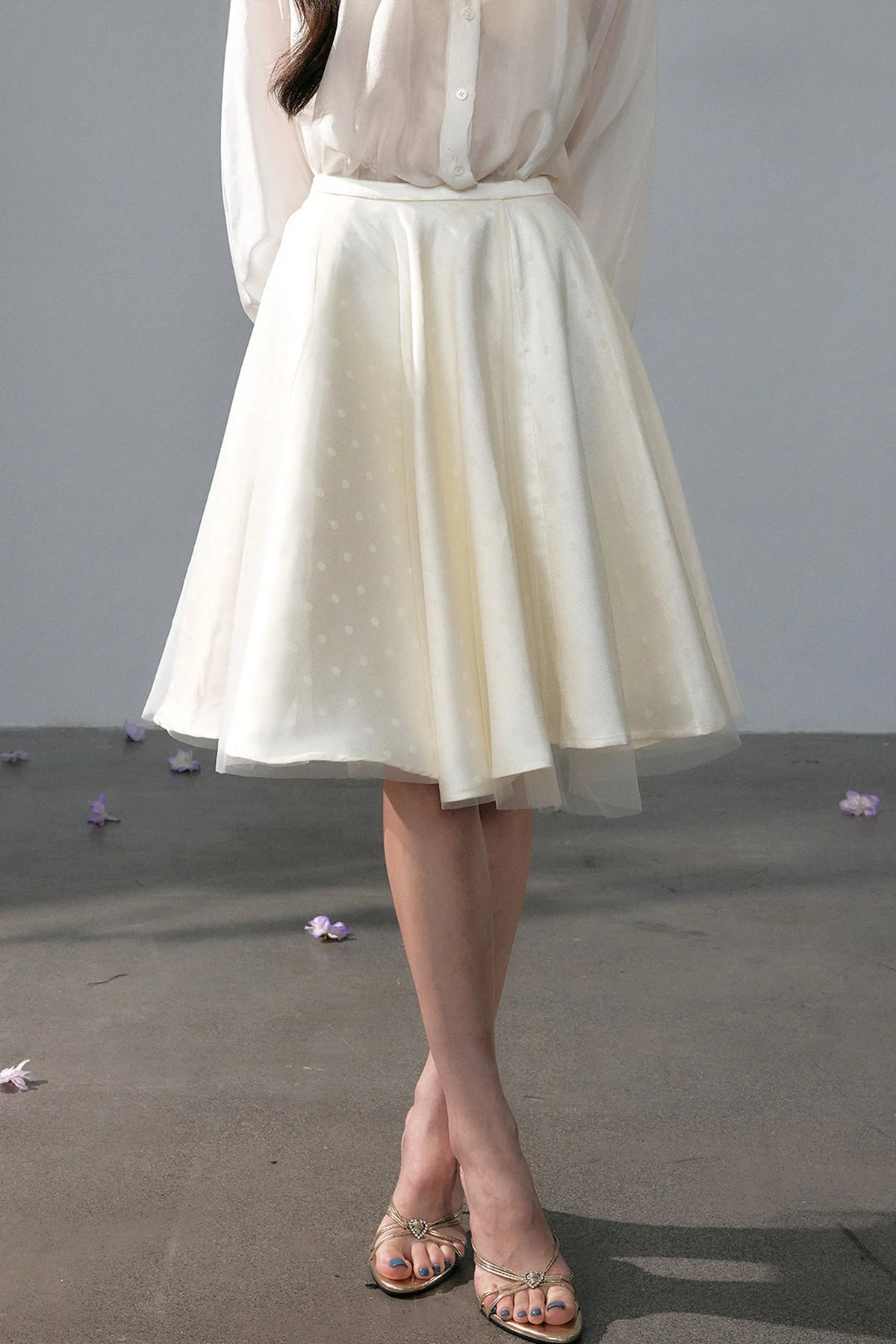 Polka Dot Satin Sun Swing Skirt