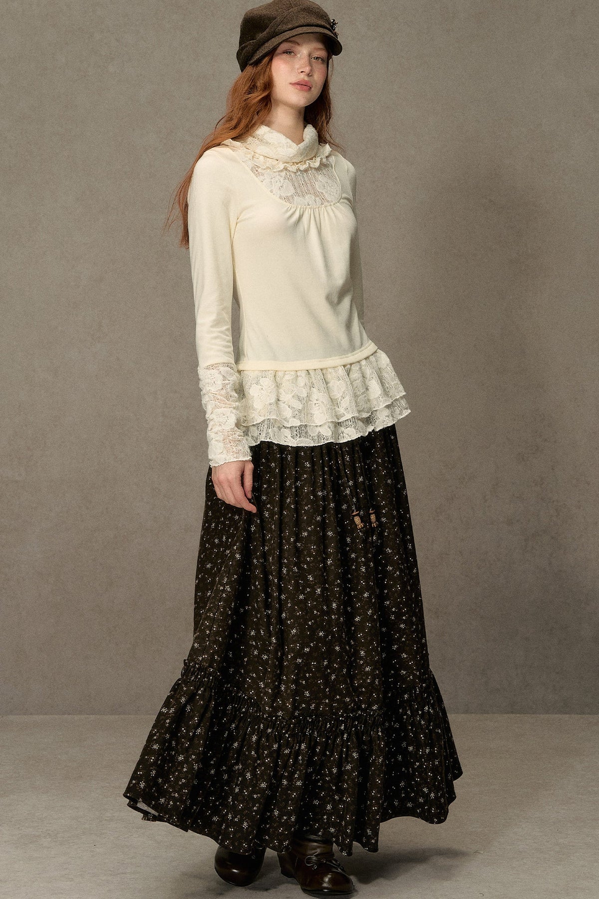 High-Neck Lace Edging Base Layer Top