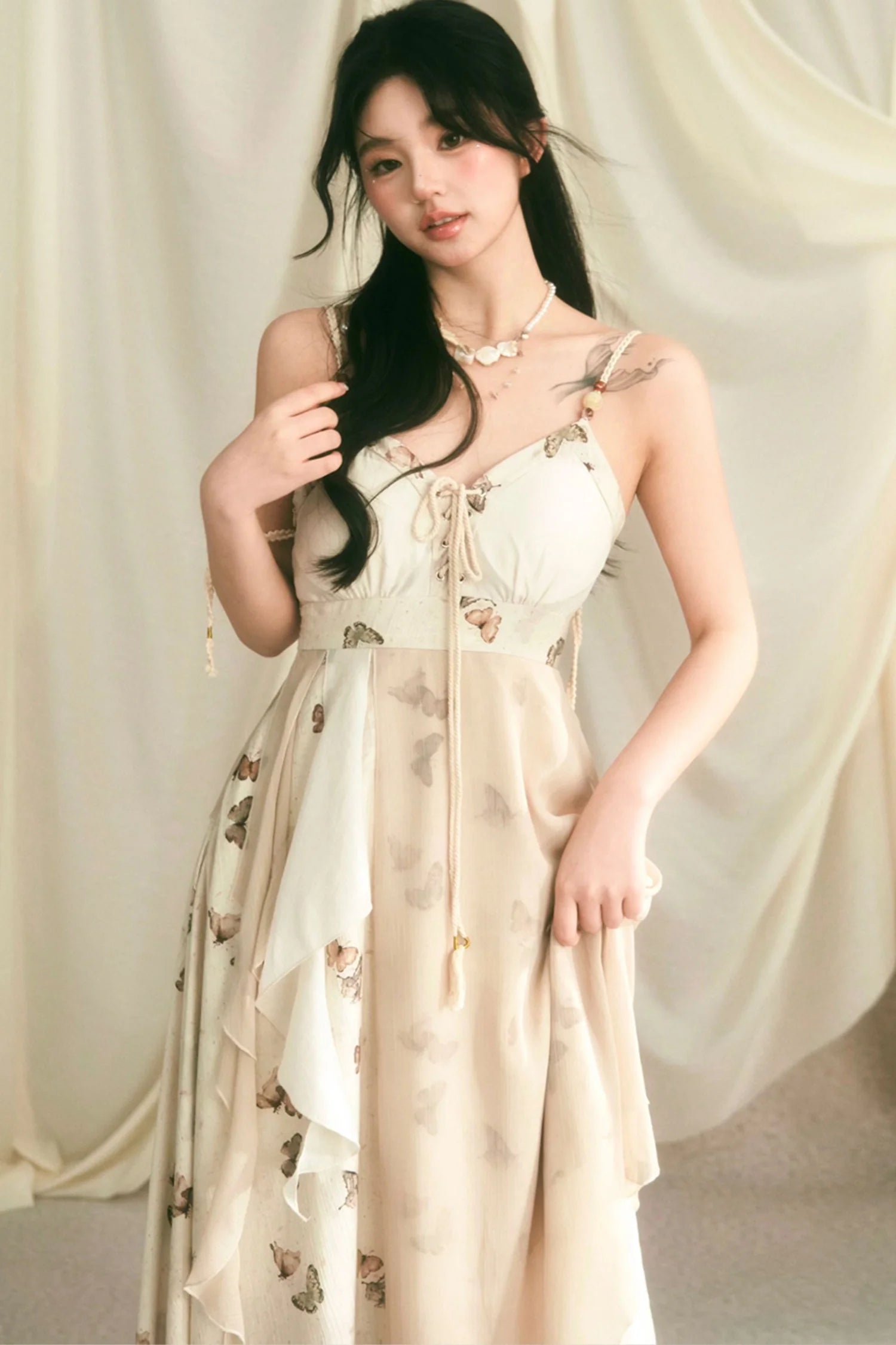 Beaded Butterfly Spaghetti Strap Dress
