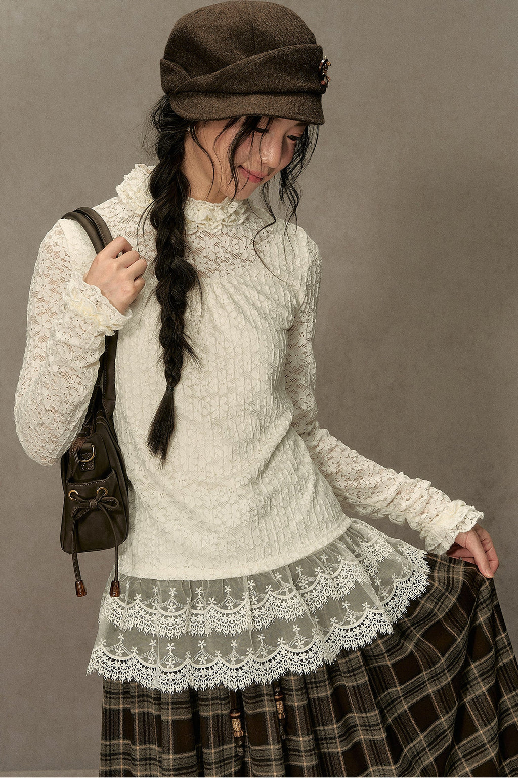 Elastic Waist Plaid Ruffle Skirt