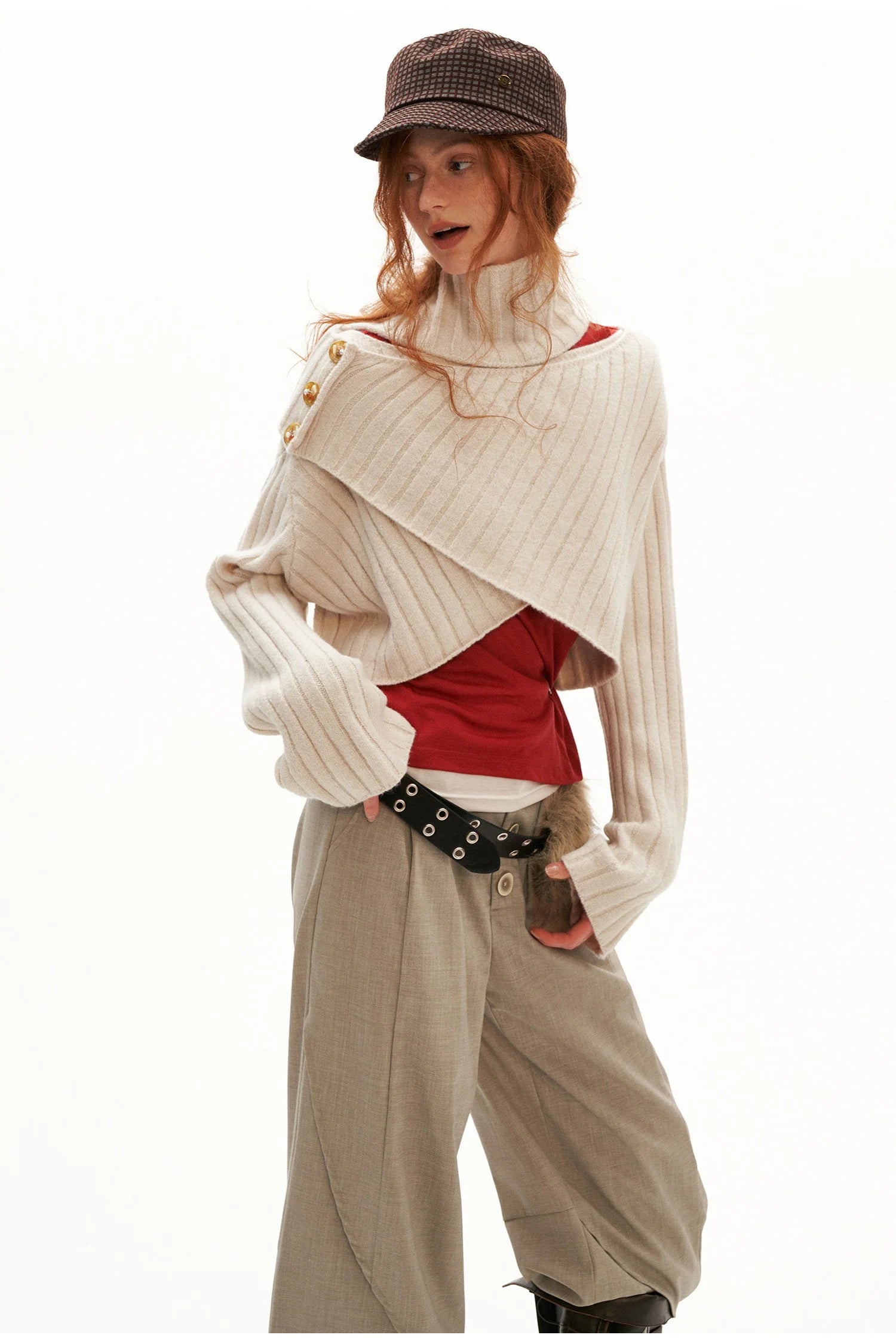 Cross Wide-Neck Knit Sweater